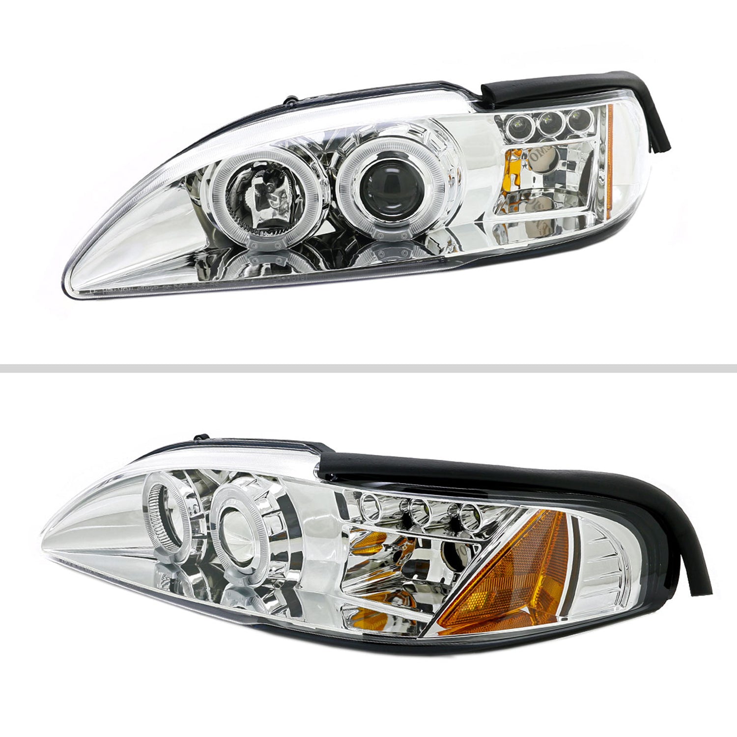 1994-1998 Ford Mustang Dual Halo Projector Headlights Chrome/Clear Lens