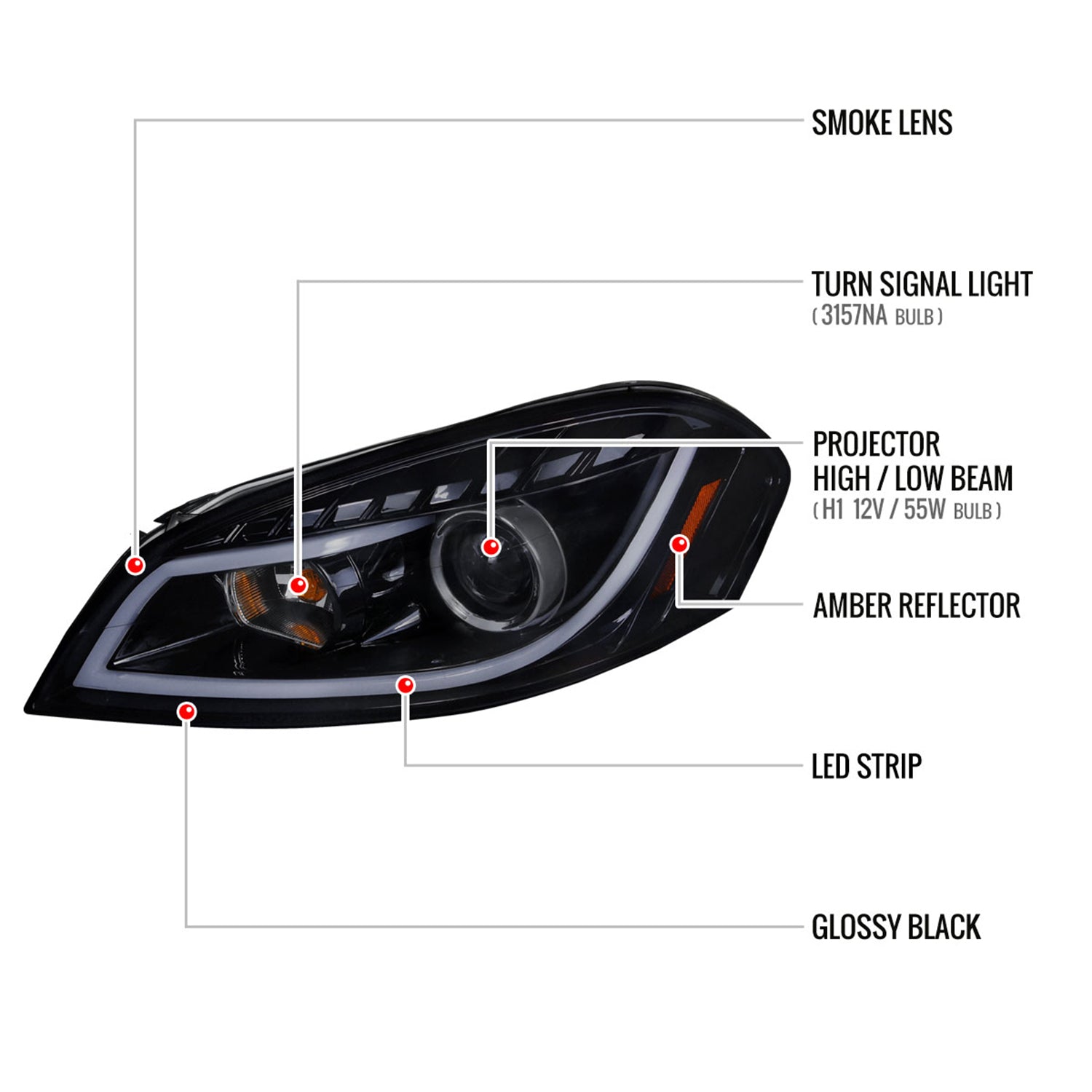 2006-2013 Chevy Impala / Impala Limited /Monte Carlo LED Bar Headlights Smoke