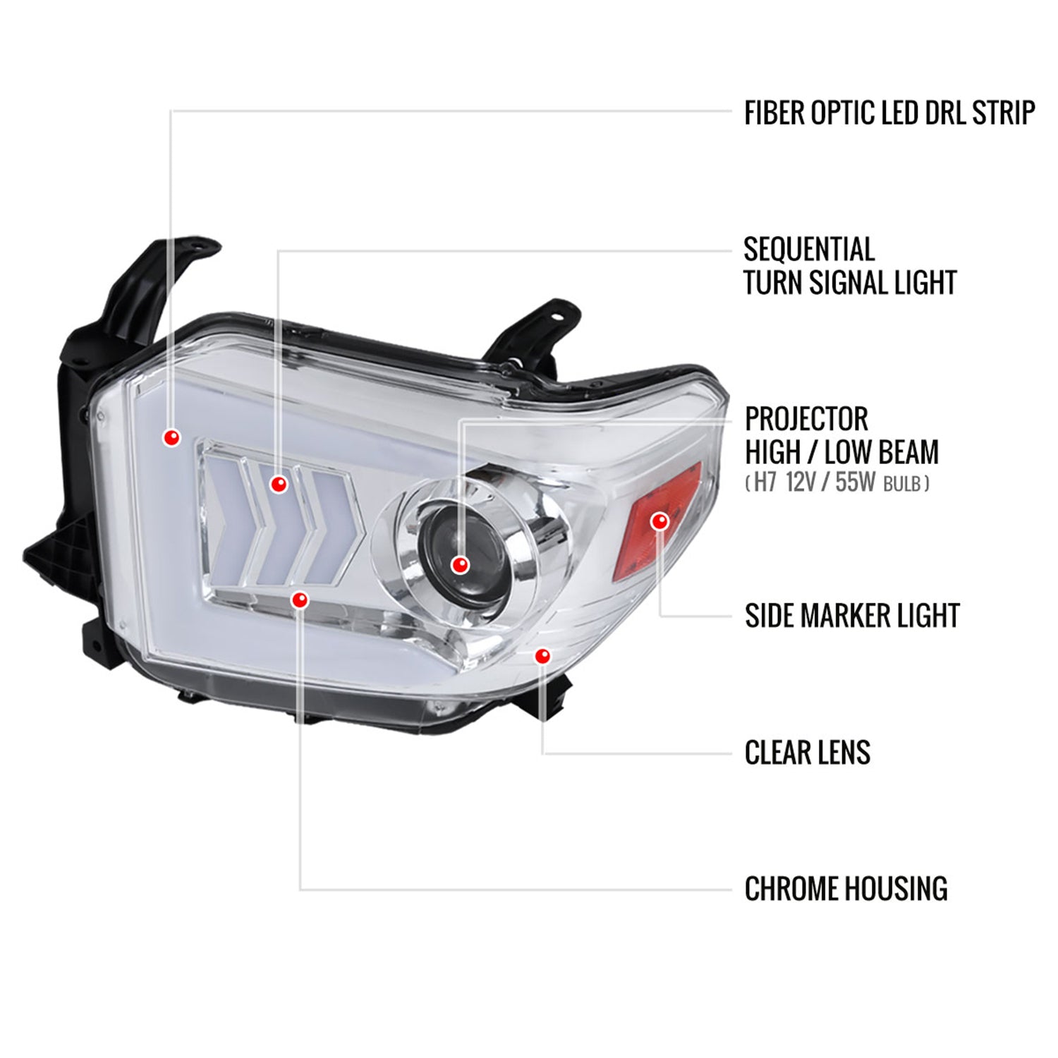 2014-2021 Toyota Tundra LED CBar Projector Headlights Arrow Signals Chrome