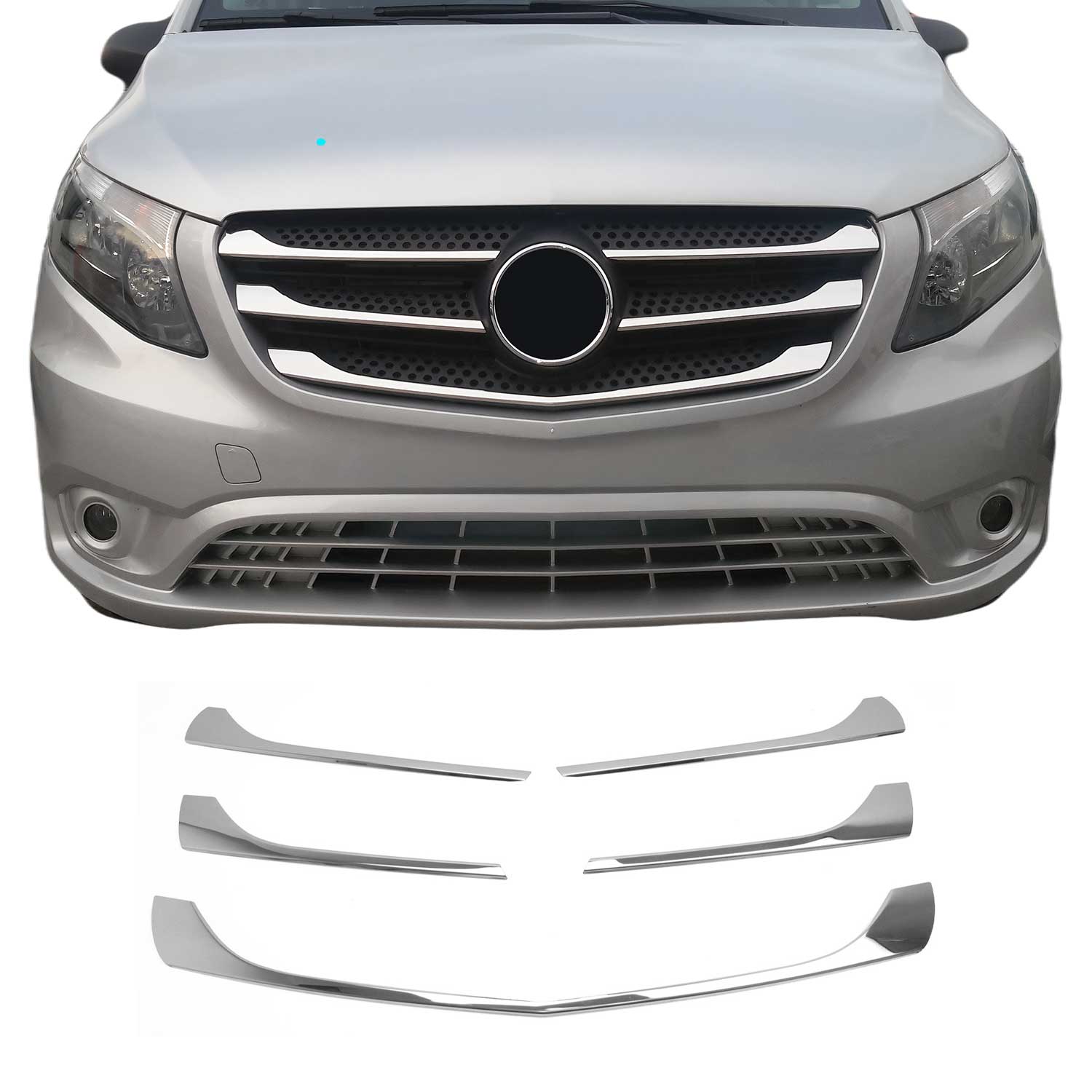 Front Bumper Grill Trim Molding for Mercedes Metris 2016-2020 S.Steel Chrome 5x