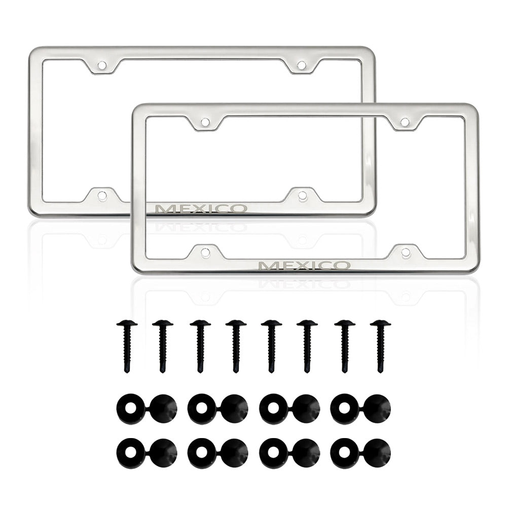 MEXICO Print License Plate Frame Chrome Stainless Steel 2 Pcs.