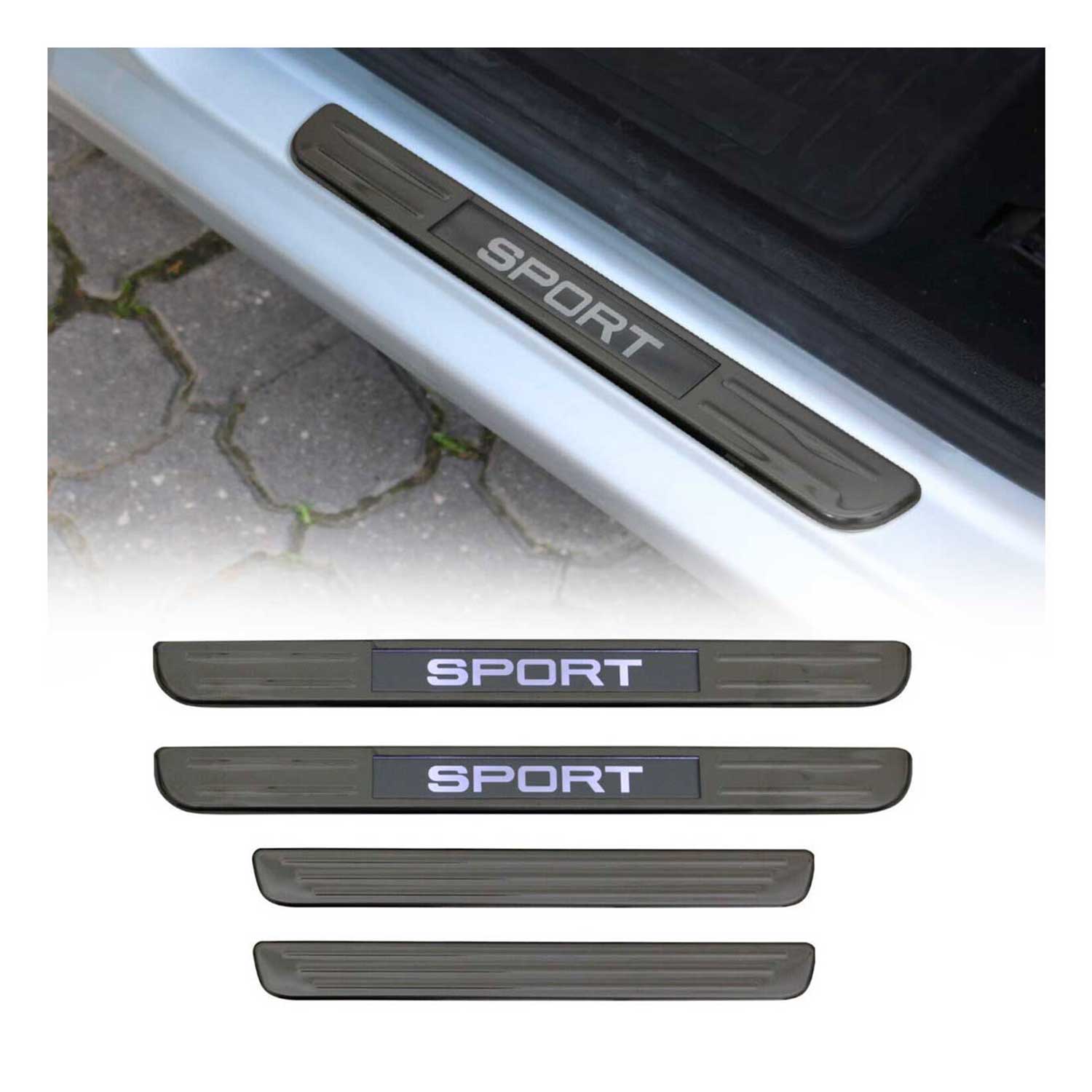 2018-2024 VW Tiguan Door Sill Scuff Plate Illuminated Sport Stainless Steel Dark 4 Pcs