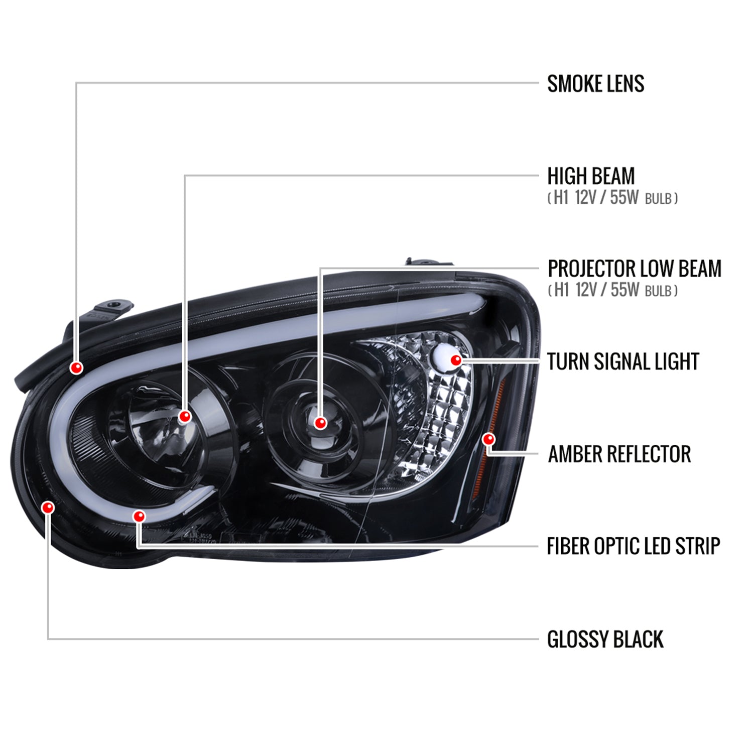 2004-2005 Subaru Impreza WRX/STI Outback Projector Headlights LED Light Smoke