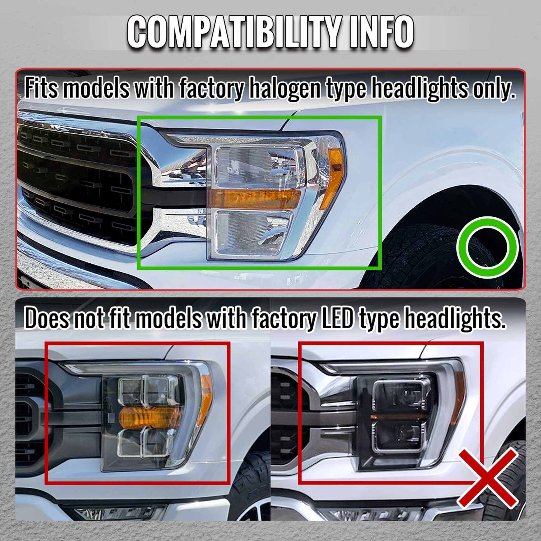 For Ford F-150 2021-2023 Full LED Projector Headlights Sequential DRL Black Clear Halogen Fit