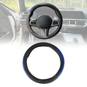 14.5-15.5’’ Steering Wheel Cover Half Moon Blue Leather Anti-slip Breathable