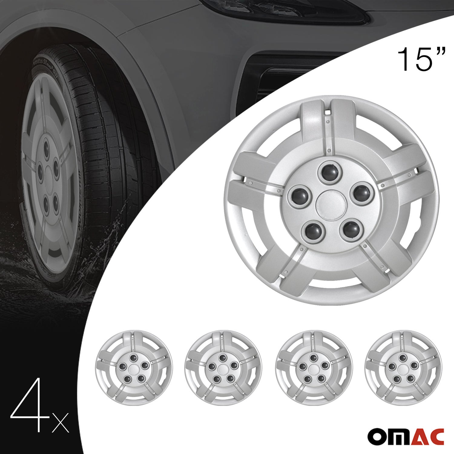 Montana Hub Caps Wheel Cover 15" Silver Full Set 4 pcs.