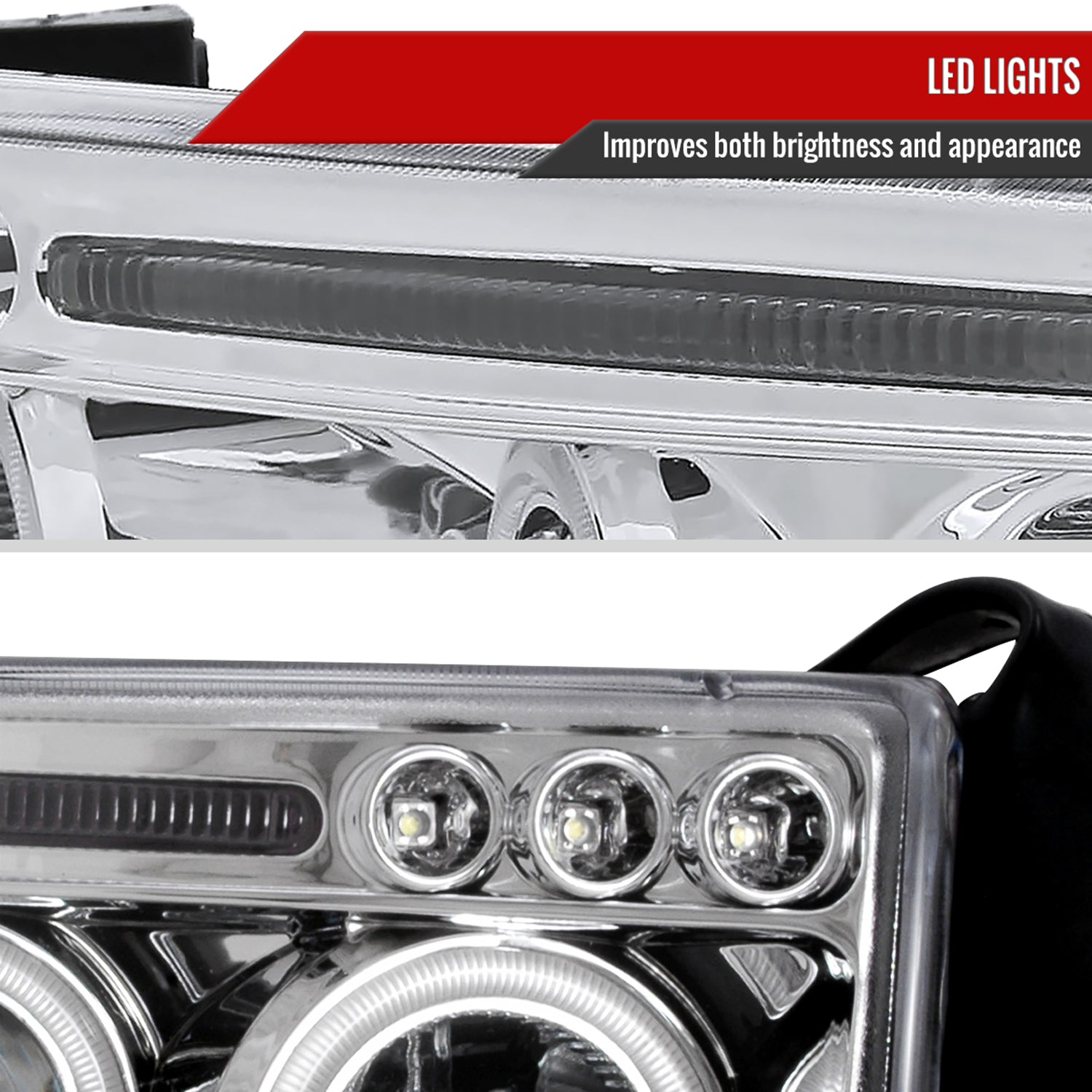 1994-2001 Dodge RAM 1500 2500 3500 Dual Halo Projector Headlights Chrome/Clear