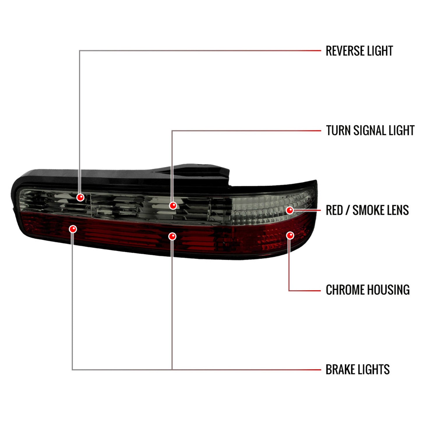 1989-1994 Nissan 240SX S13 Coupe Tail Lights Chrome Housing/Red Smoke Lens