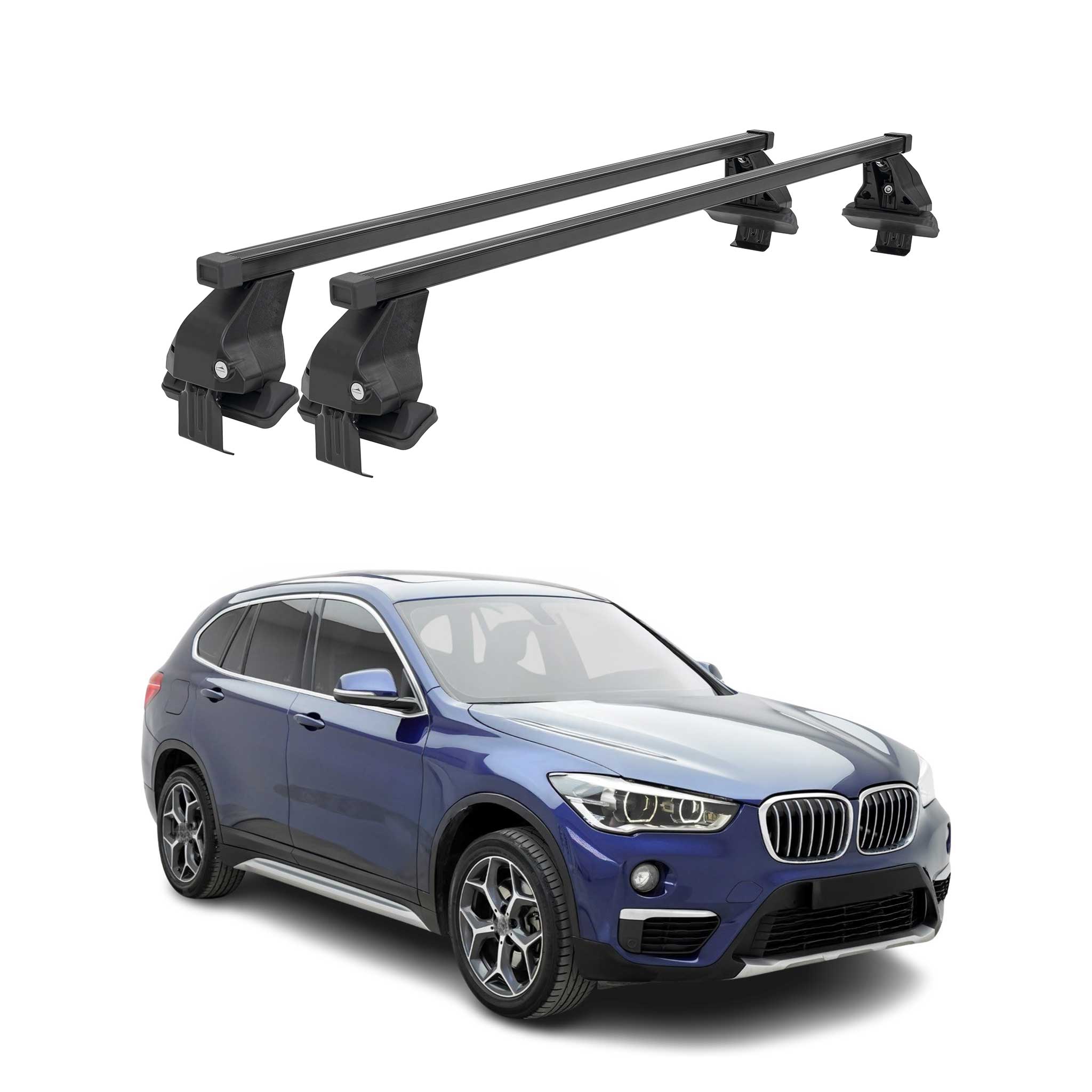 Top Roof Racks Cross Bars fits BMW X1 F48 2019-2022 FL 2Pcs Black Steel