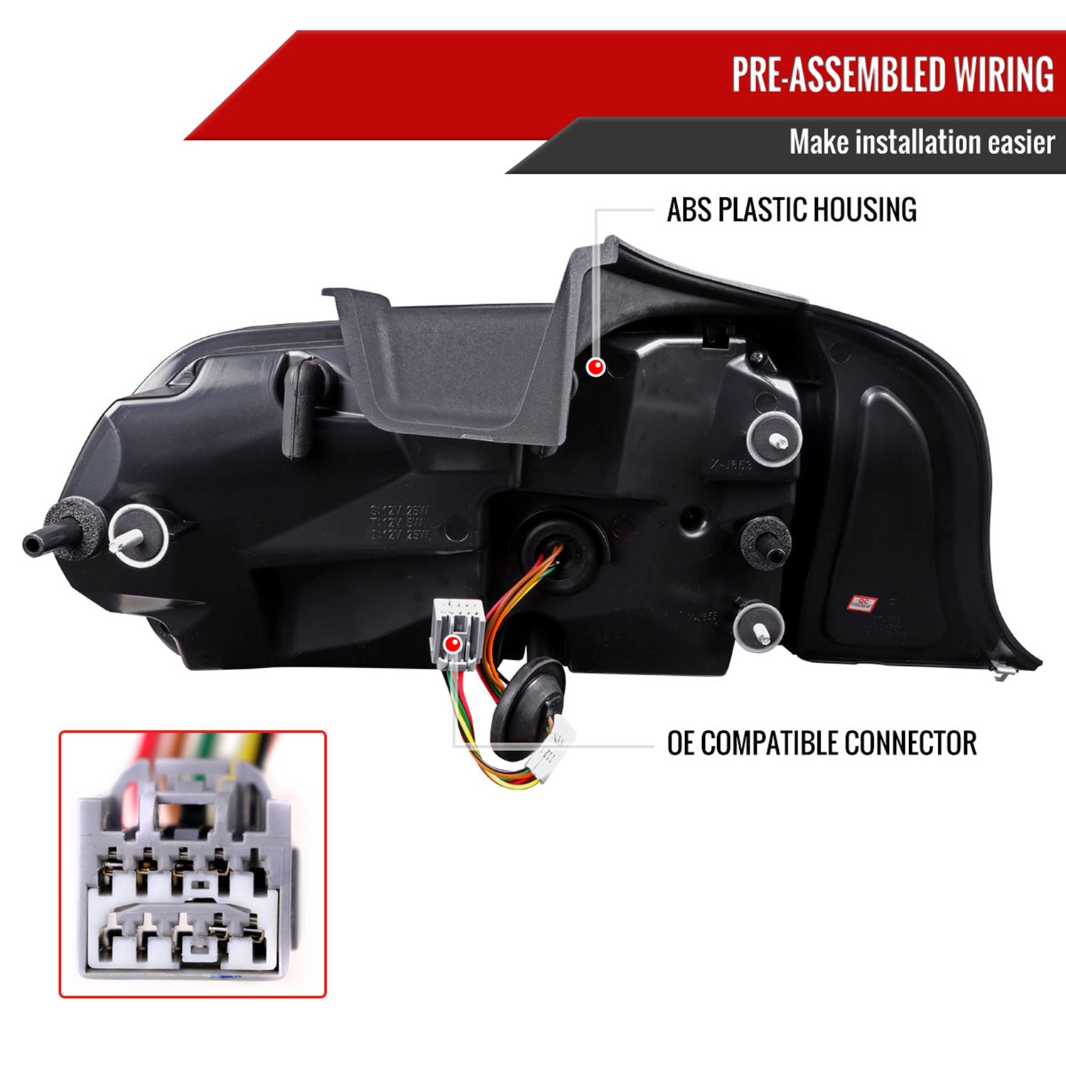 2015-2022 Ford Mustang Coupe/Convertible Red LED Bar Tail Lights Glossy Black