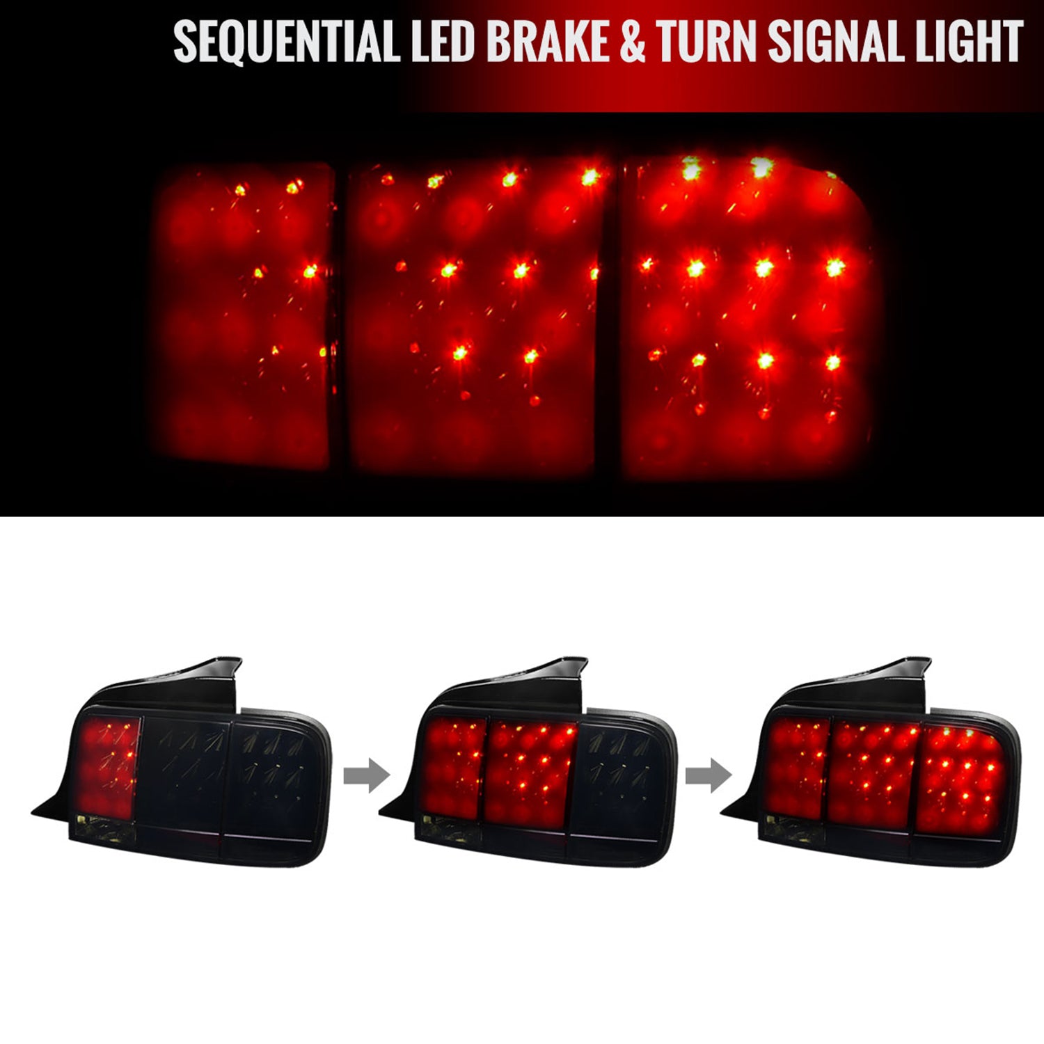 2005-2009 Ford Mustang Sequential LED Tail Lights Glossy Black/Smoke Lens
