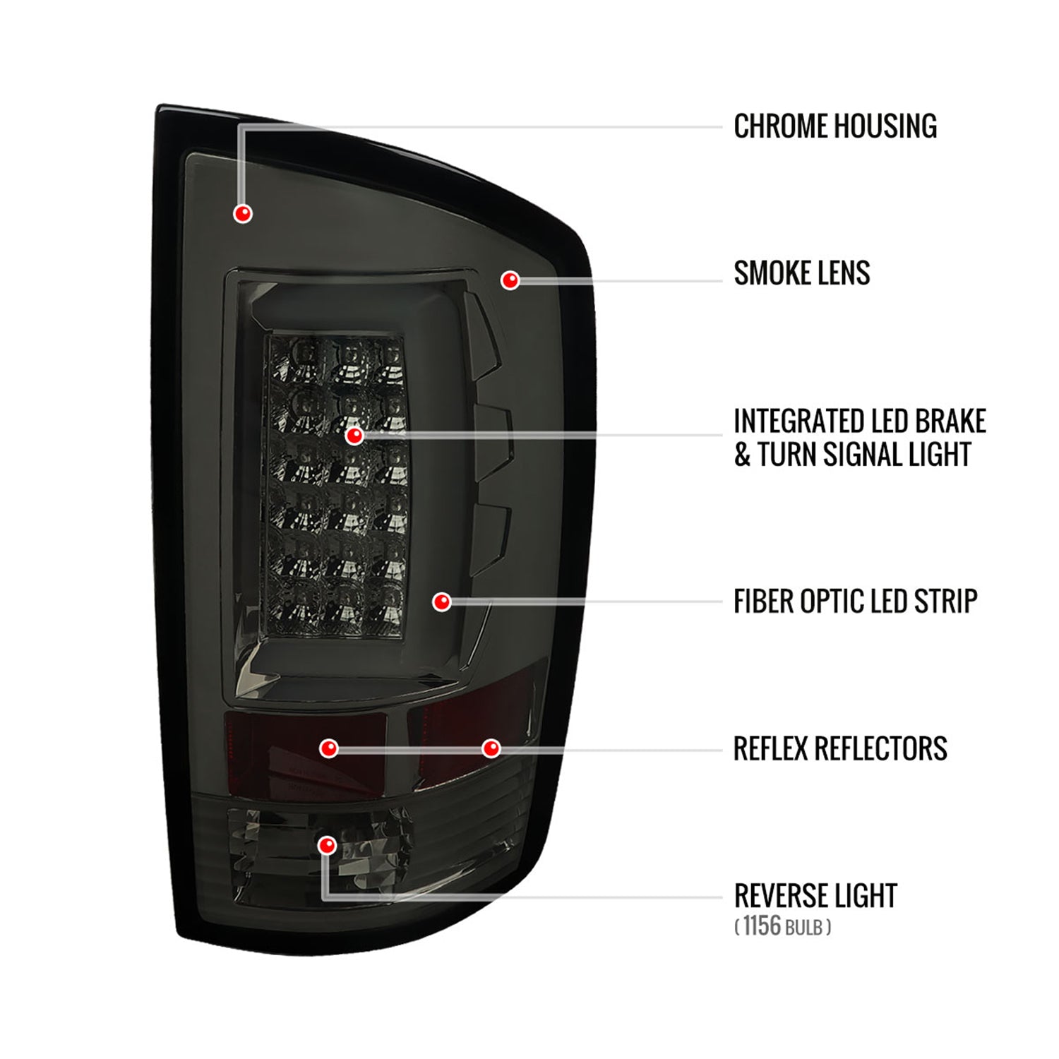 2007-2009 Dodge RAM 1500/2500/3500 LED Tail Lights Chrome Housing/Smoke Lens