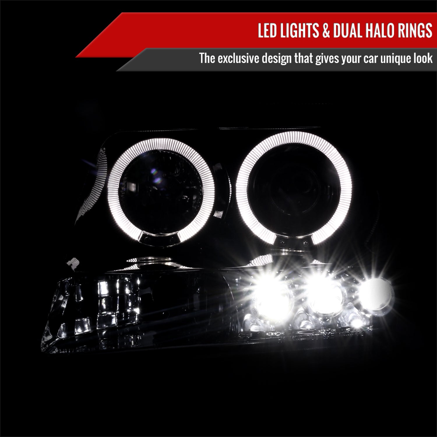 2005-2015 Nissan Xterra Dual Halo Projector Headlights Glossy Black/Smoke Lens