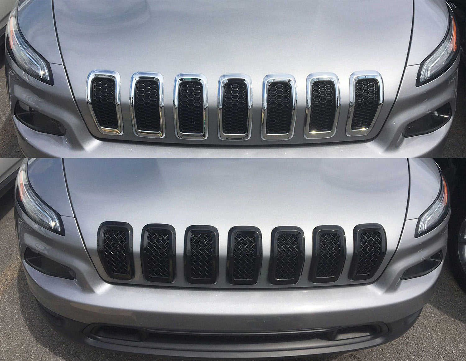 2014-2018 Jeep Cherokee Grille Overlay Gloss Black 7Pcs ABS Plastic