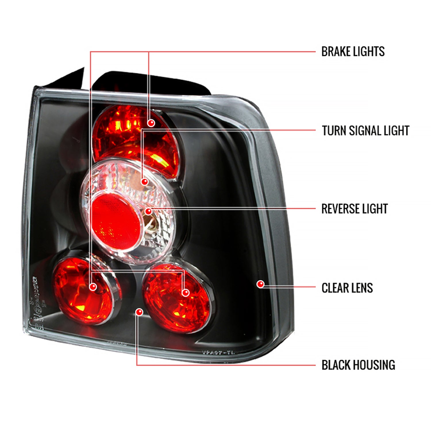 1998-2001 VW Passat Sedan Tail Lights Matte Black Housing/Clear Lens