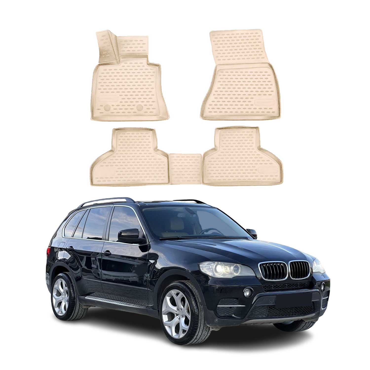 2007-2013 BMW X5 E70 Floor Mats Liners Full Set All Weather Beige