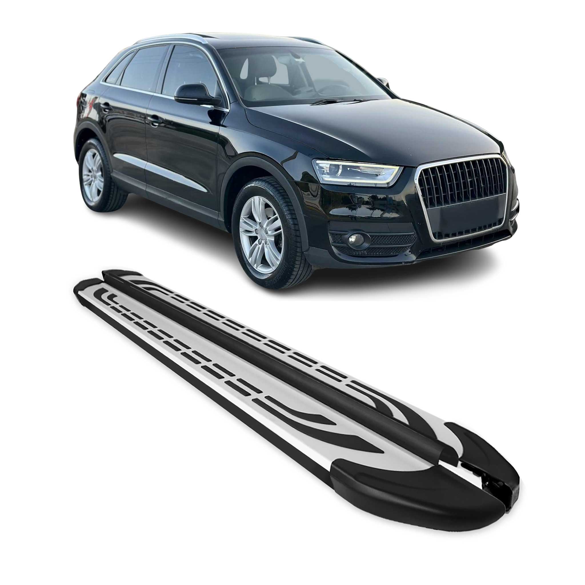 2013-2018 Audi Q3 / Q3 Quattro Running Boards Side Steps Silver & Black