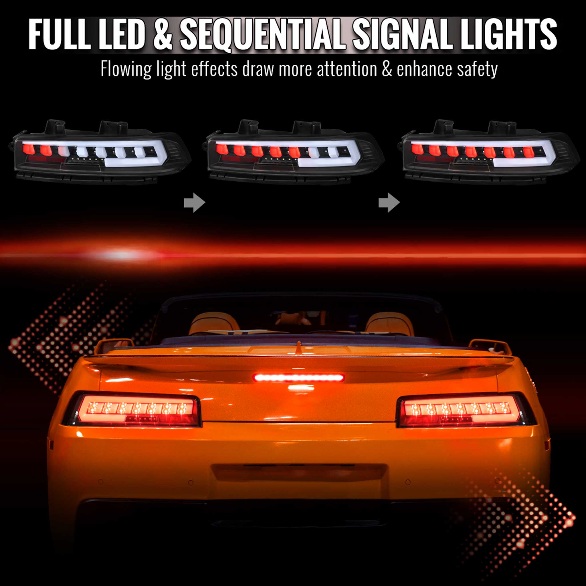 For Chevrolet Camaro 2014-2015 Full Red LED Sequential Tail Light Black Housing Clear Lens