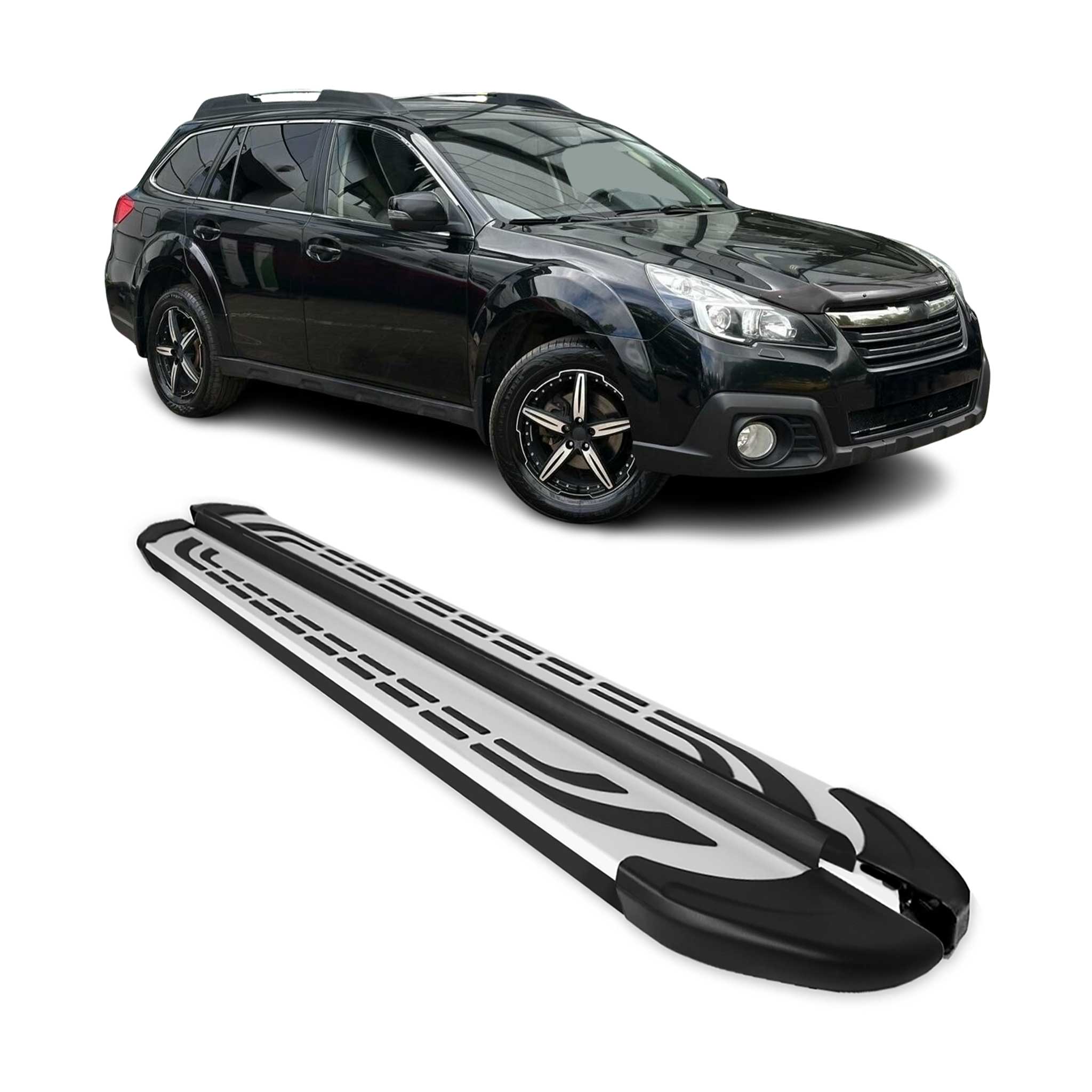 2010-2014 Subaru Outback Running Boards Side Steps Silver & Black