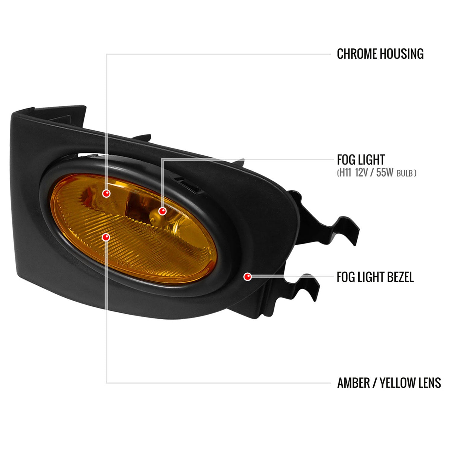 2002-2005 Honda Civic Si Hatchback H11 Fog Lights Kit Chrome/Amber Yellow Lens