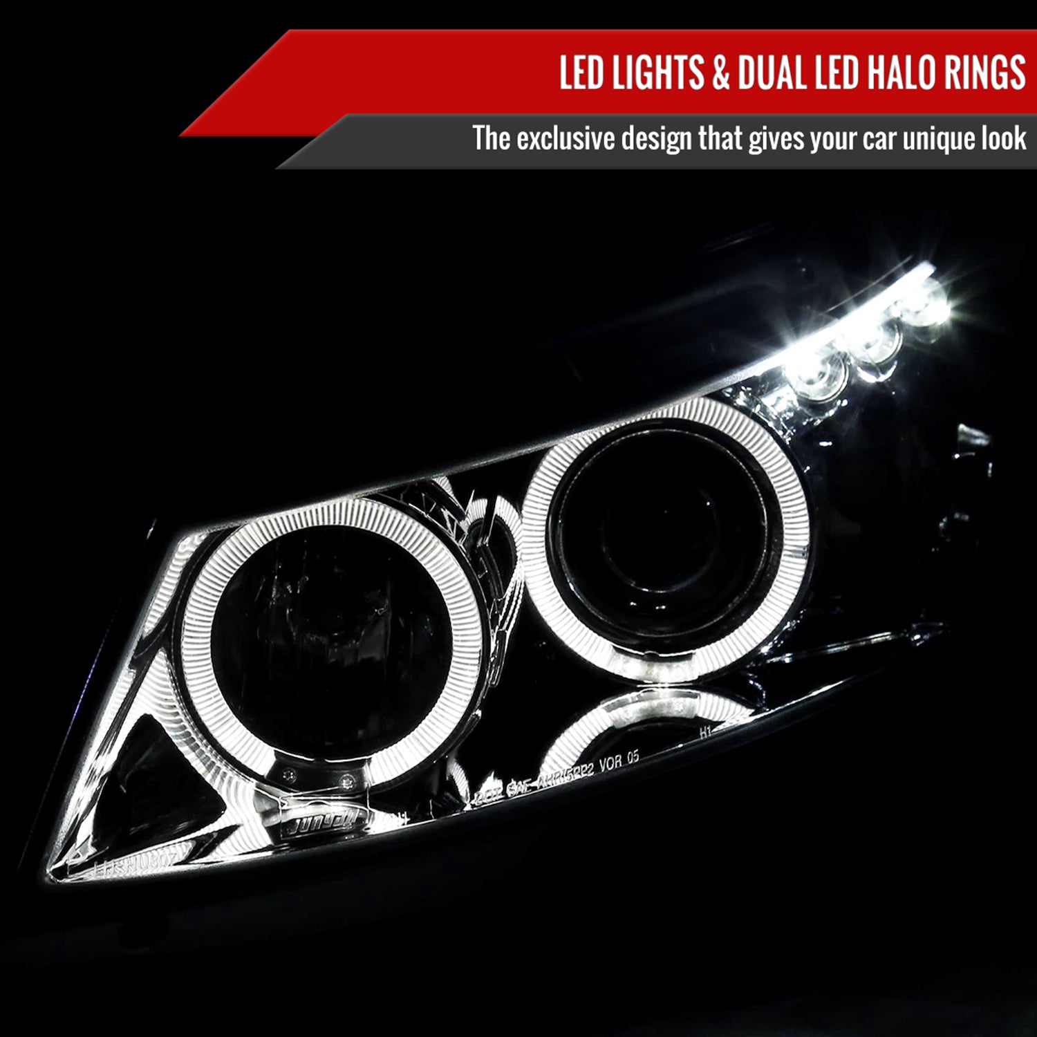 2008-2012 Honda Accord Coupe Dual Halo Projector Headlights Chrome/Clear Lens