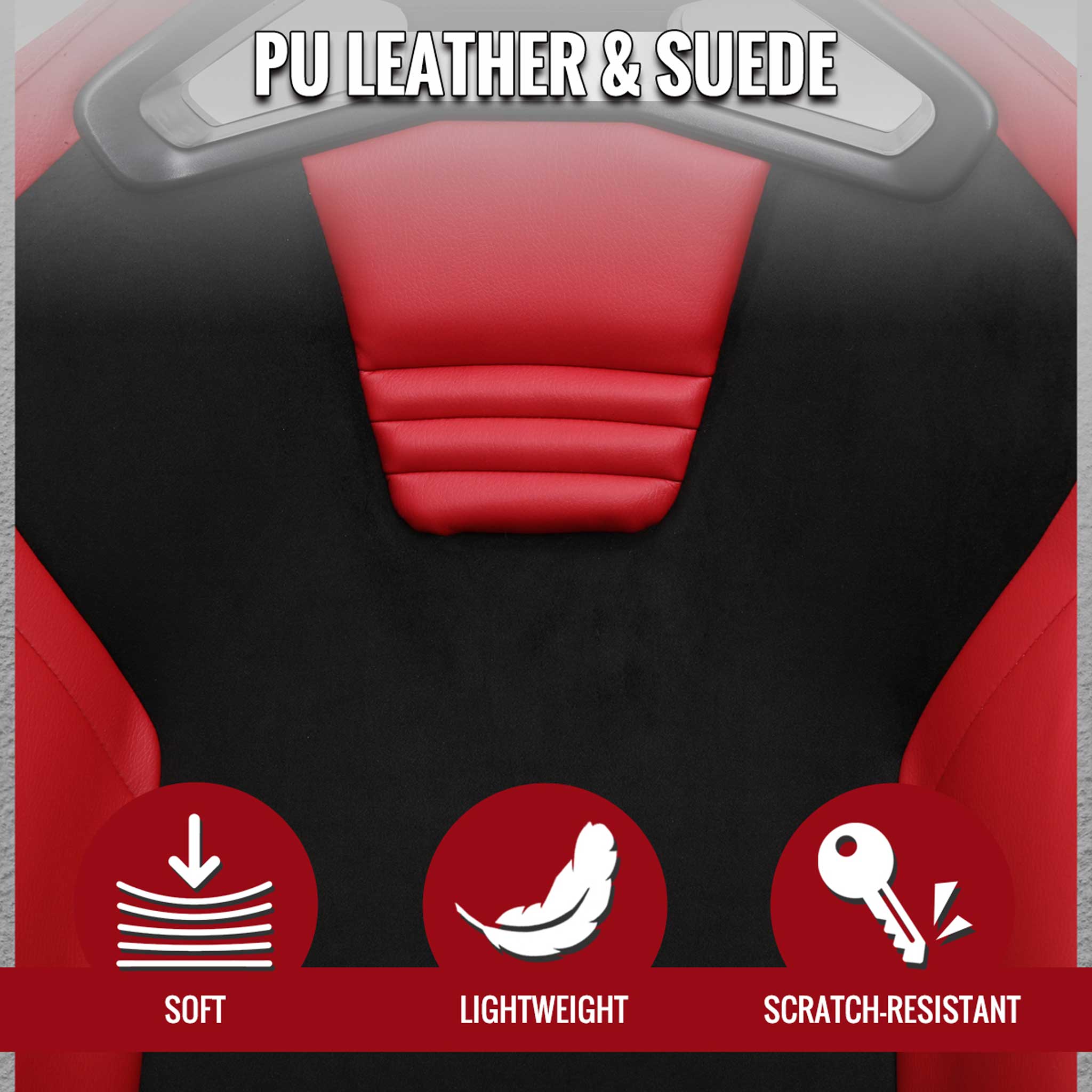 Universal Racing Seat Red Pu Leather Charcoal Gray Suede With Double Red Stitch