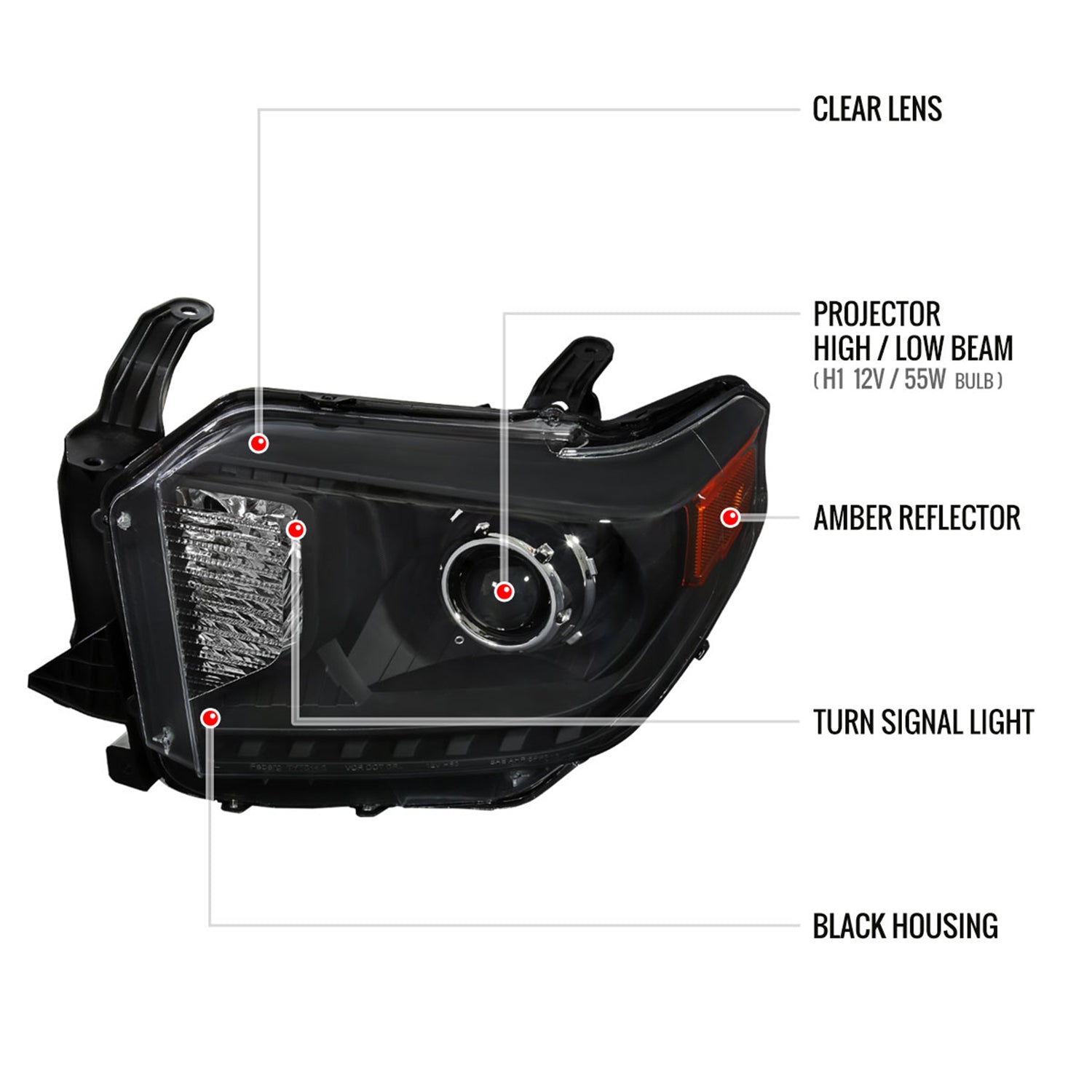 2014-2021 Toyota Tundra Retro Style V2 Projector Headlights Matte Black/Clear