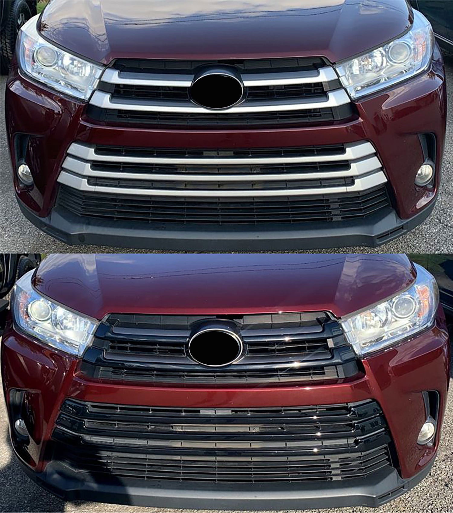 2017-2019 Toyota Highlander Grille Overlay Gloss Black 6Pcs ABS Plastic