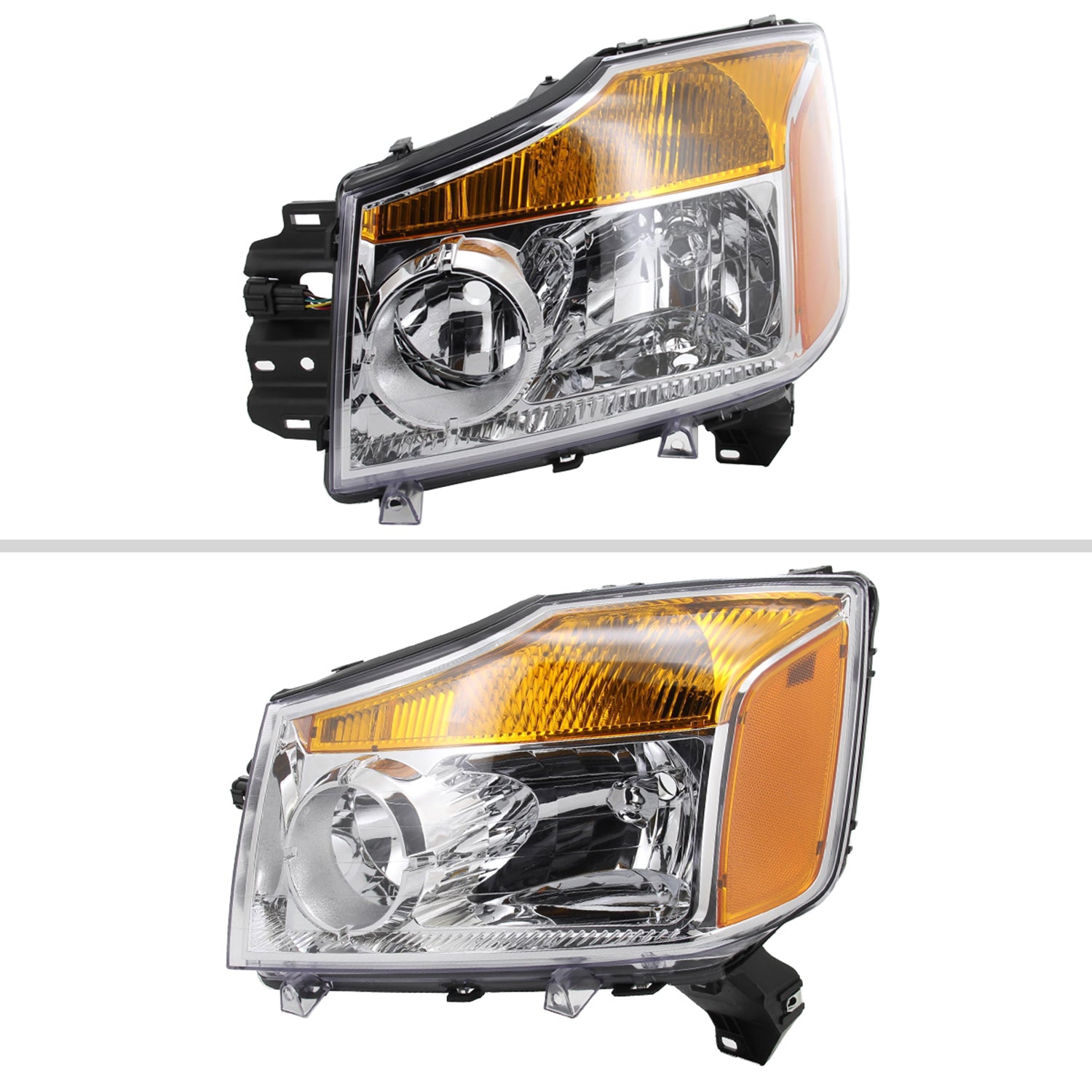 2004-2015 Nissan Titan/04-2007 Armada Factory Headlights Amber Reflectors Chrome