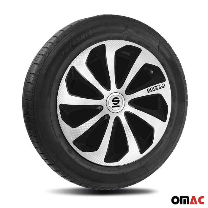 16" Sparco Sicilia Wheel Covers Hubcaps Silver Carbon Black 4 Pcs
