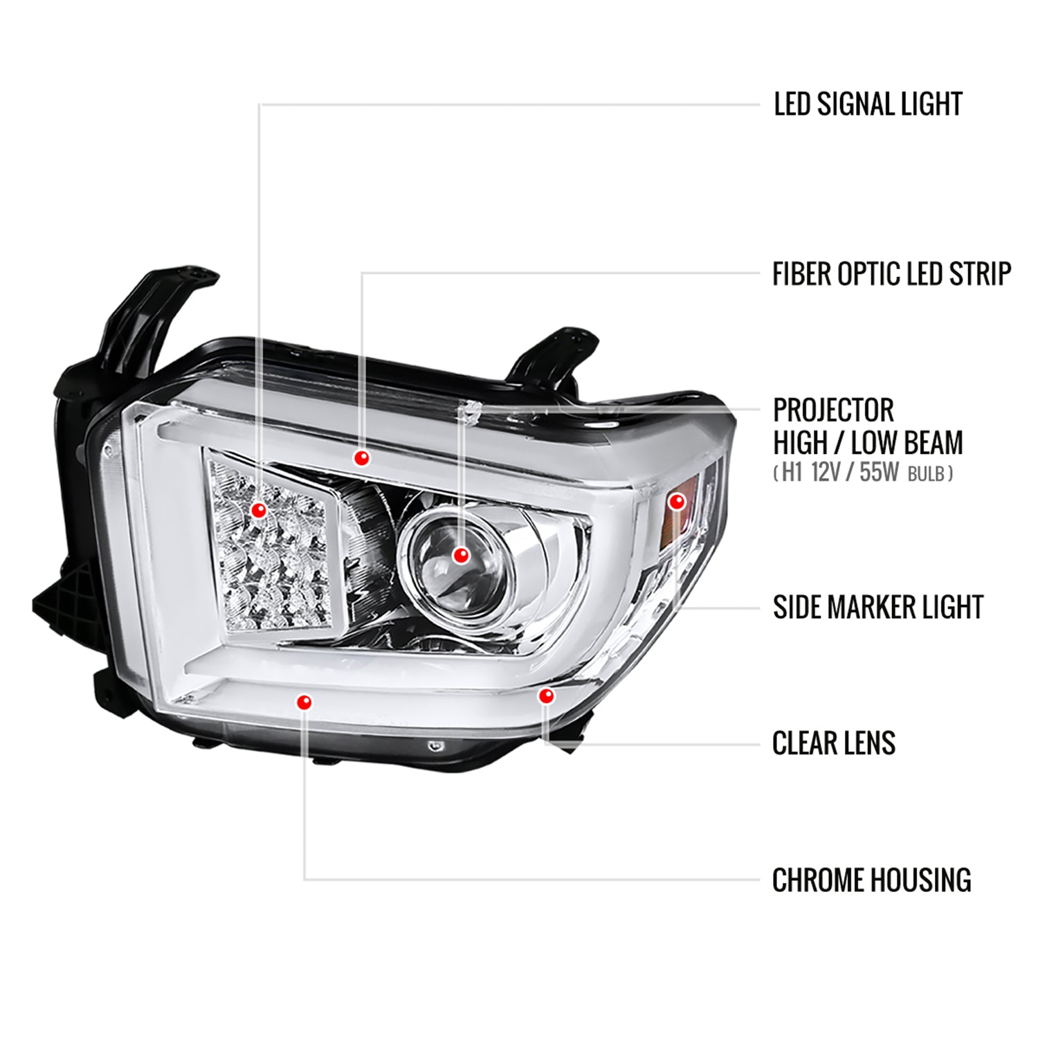 2014-2021 Toyota Tundra LED CBar Projector Headlights LED Signal Lights Chrome