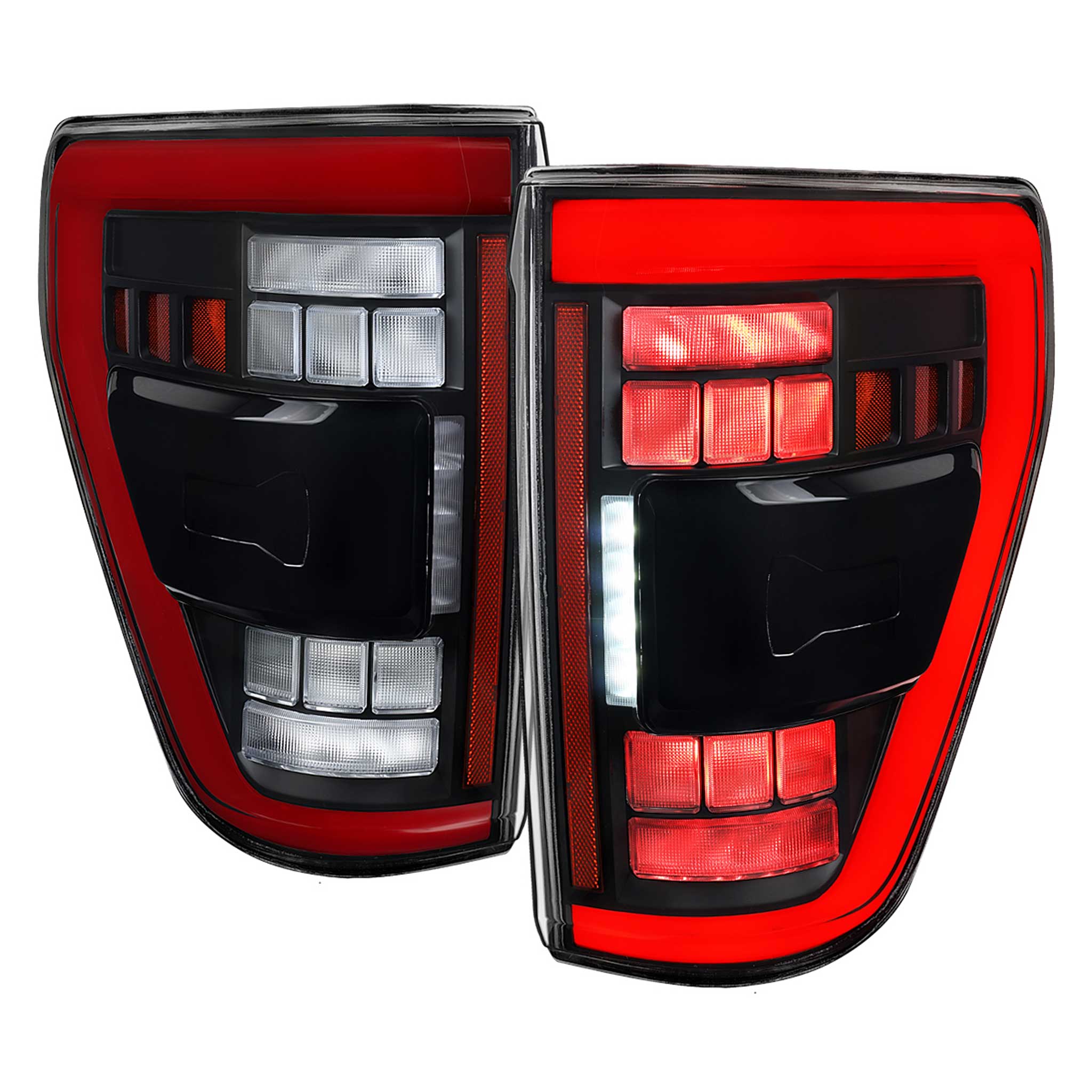 For Ford F-150 2021-2023 Full LED Tail Light Halogen Bulb Type Blind Spot Model Matte Black Red Light Bar