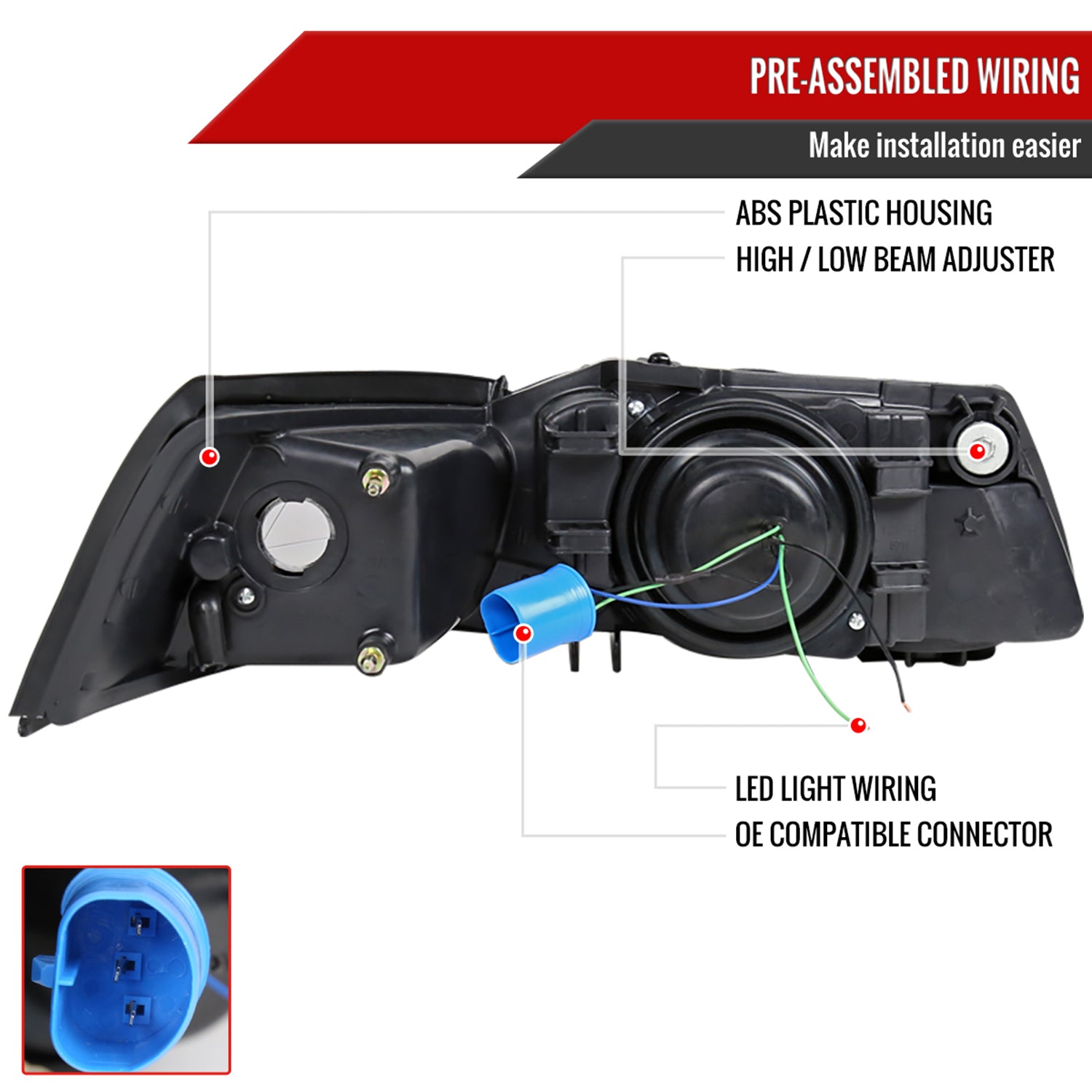 1999-2004 Ford Mustang Dual Halo V2 Projector Headlights Matte Black/Clear