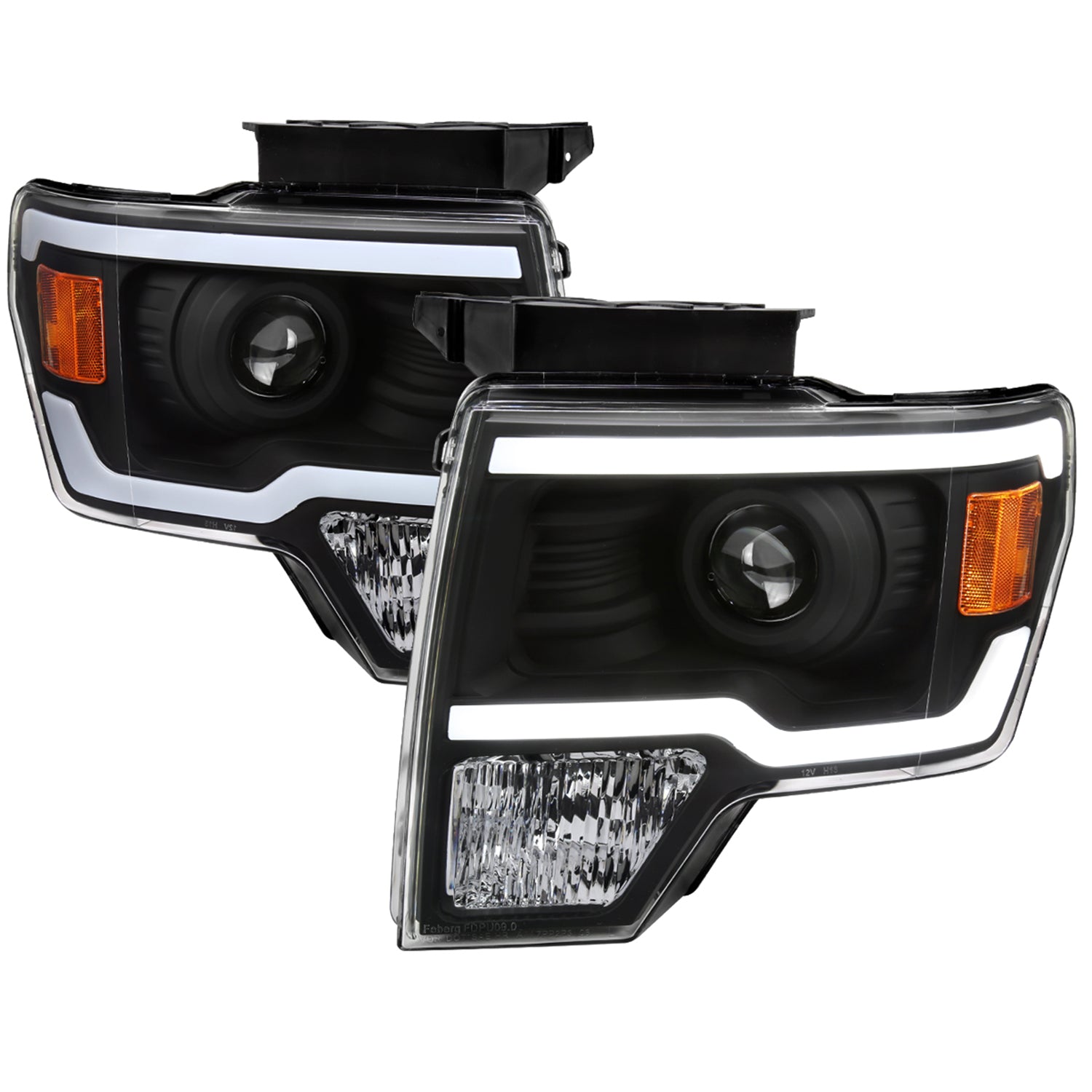 2009-2014 Ford F-150 LED Strip Projector Headlights Matte Black/Clear Lens