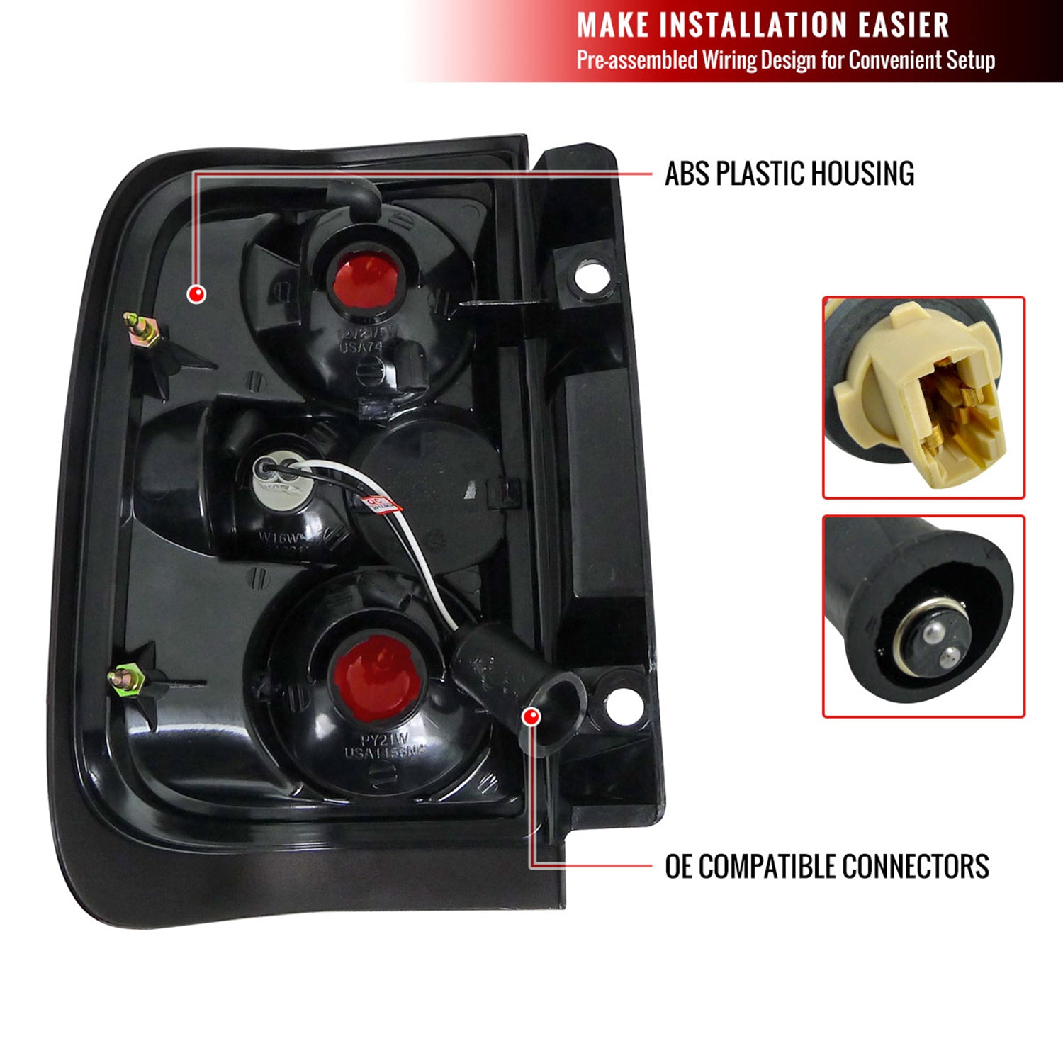 1996-2004 Nisssan Pathfinder/ Infiniti QX4 Tail Lights Matte Black/Clear Lens