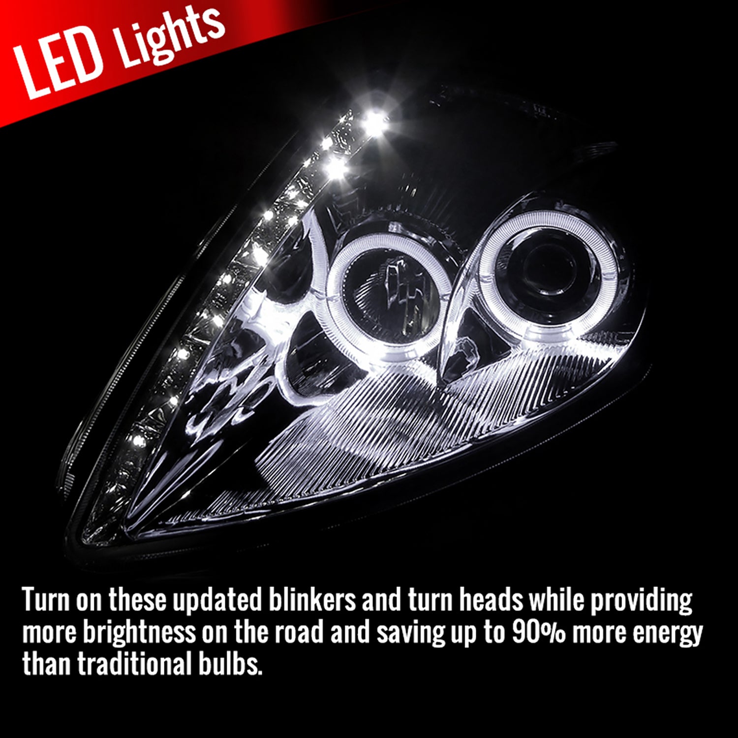 2000-2005 Mitsubishi Eclipse Dual Halo Projector Headlights LED Light Chrome