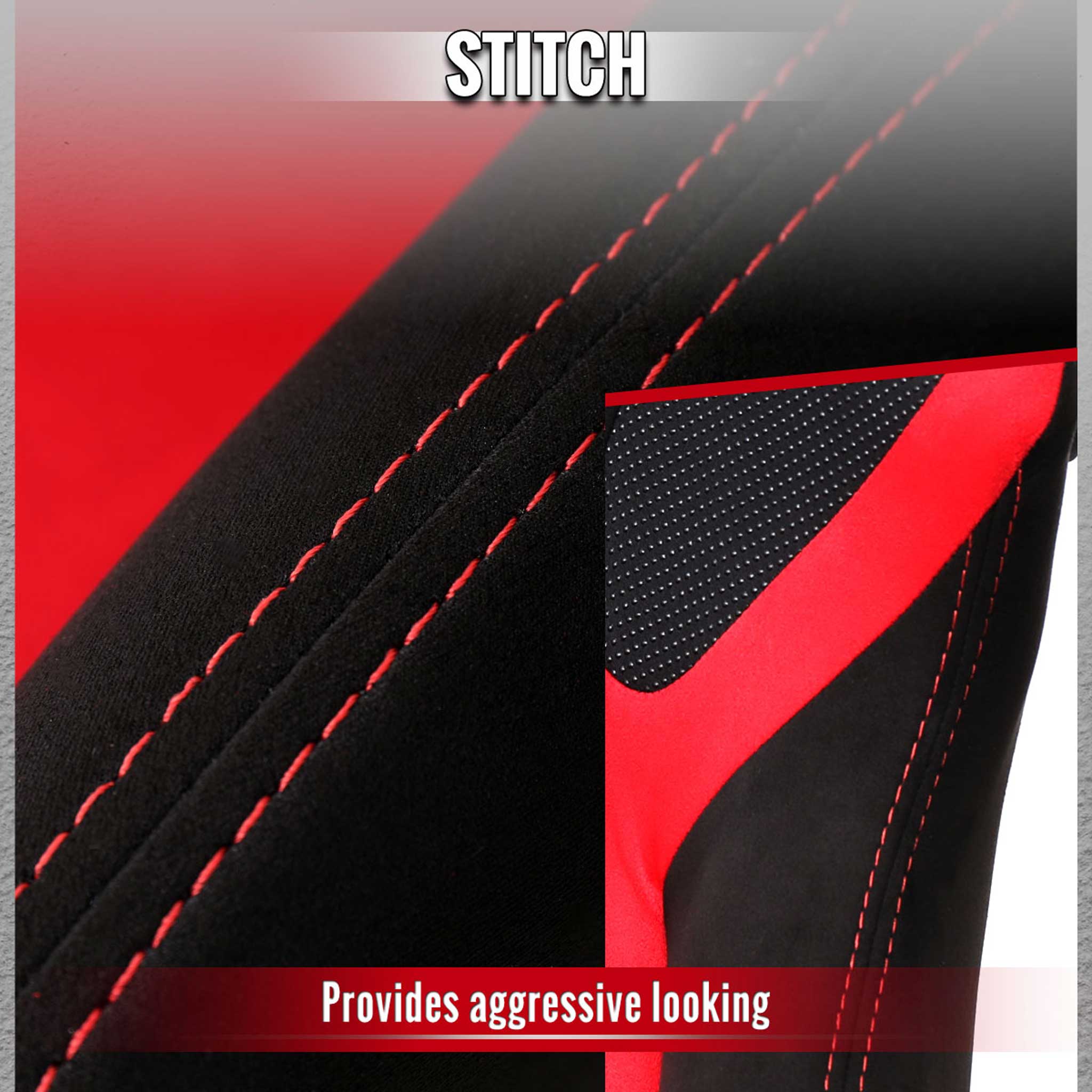 Universal Racing Seat Bright Red Suede Front Black Suede Black Double Red Stitch