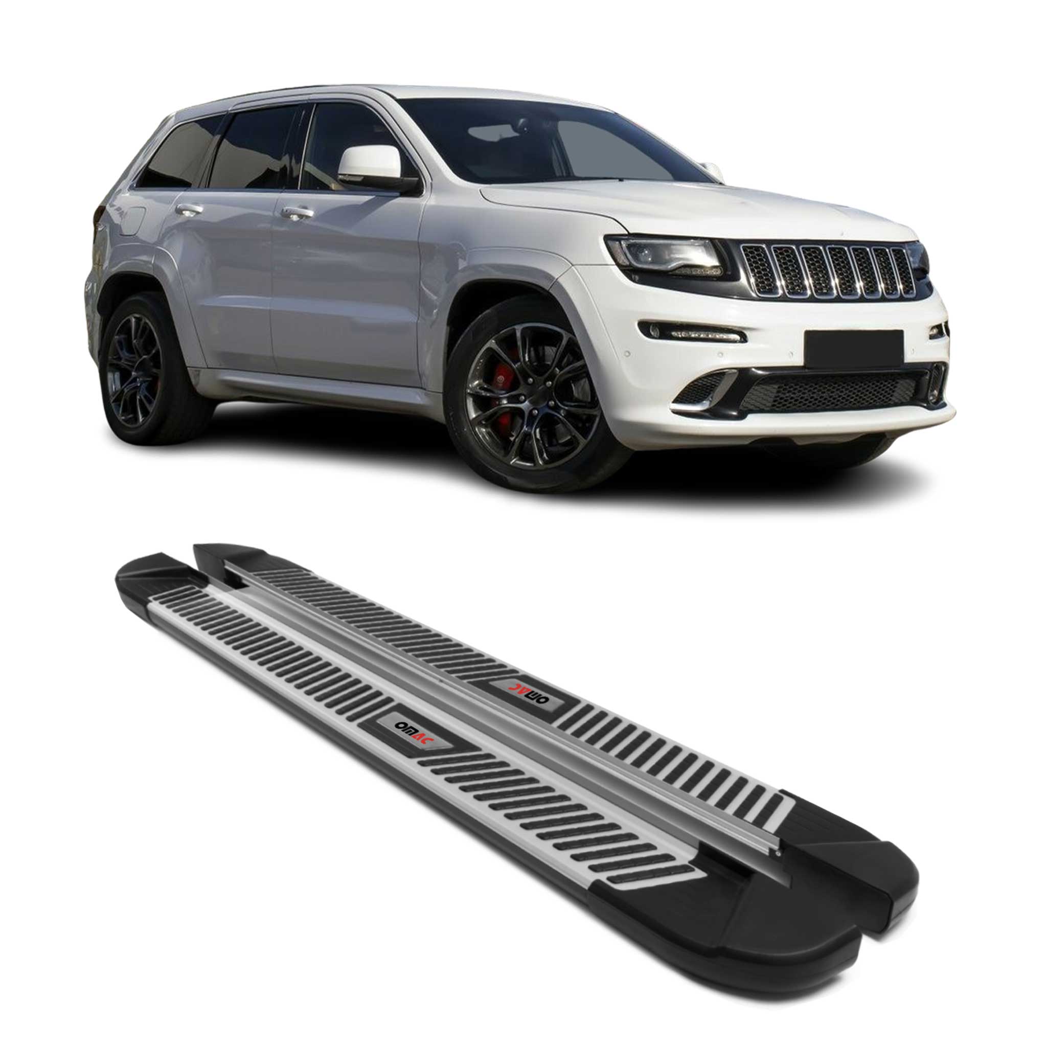 2011-2021 Jeep Grand Cherokee Running Boards Side Steps Silver & Black
