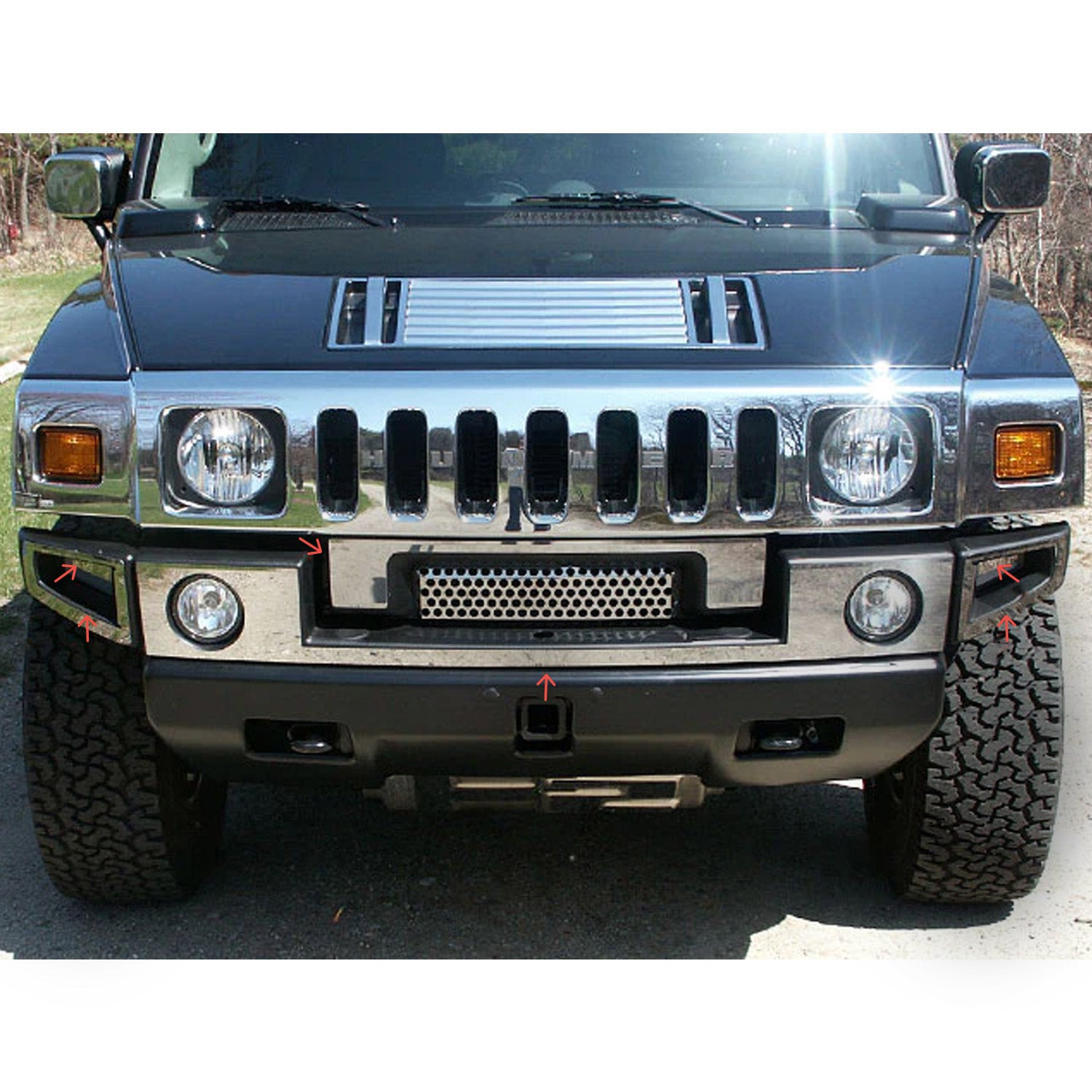 2003-2009 Hummer H2 Stainless Steel Front Bumper Accent 6 Pcs