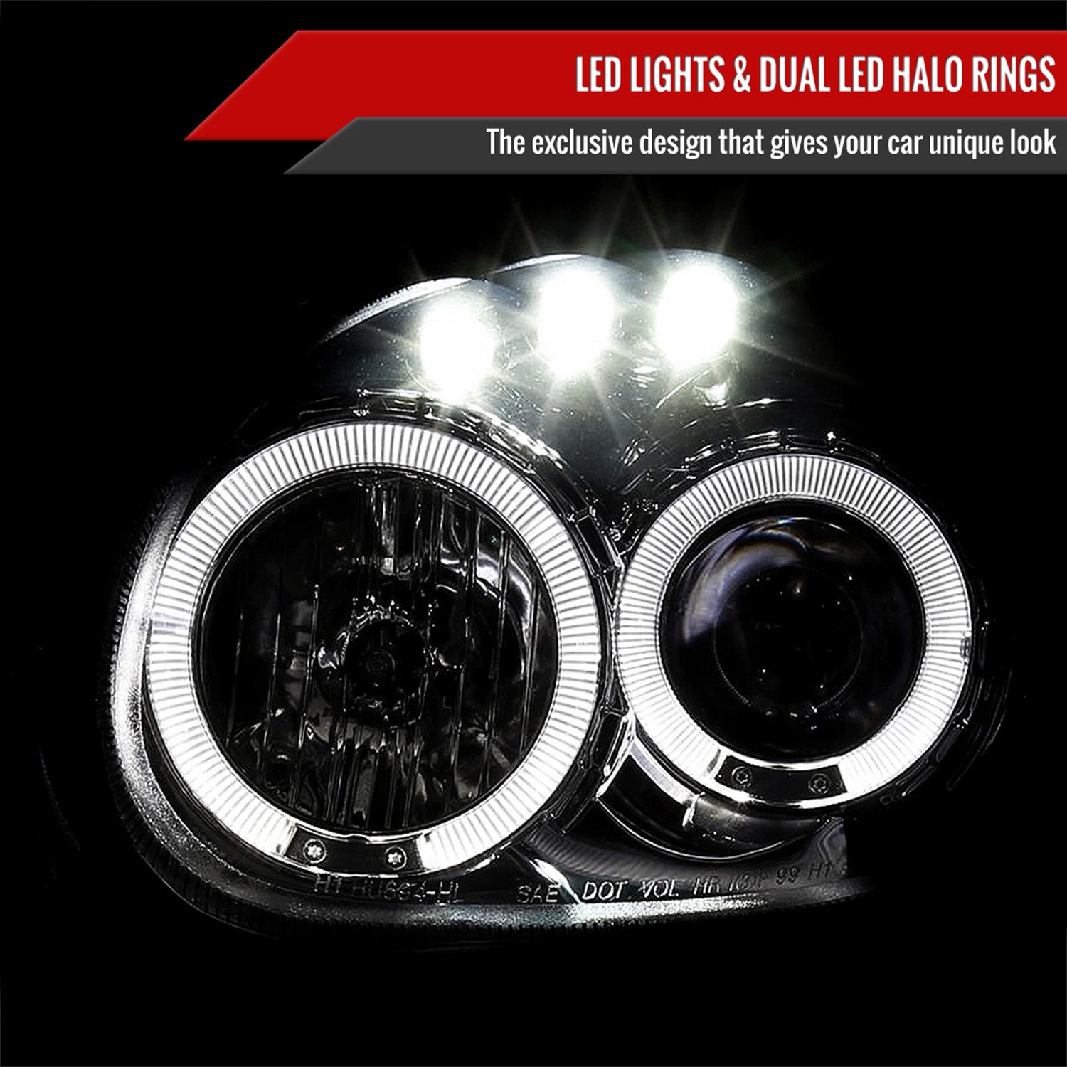 2000-2002 Dodge Plymouth Neon Dual Halo Projector Headlights Chrome/Clear Lens