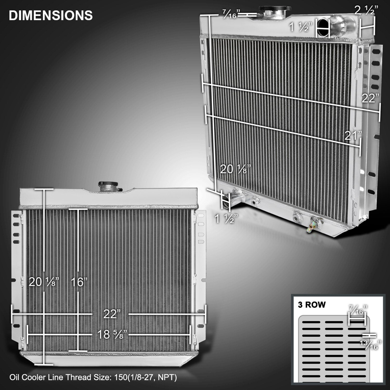 1963-1977 Ford Mustang/Maverick Mercury Alu 3Row Performance Radiator