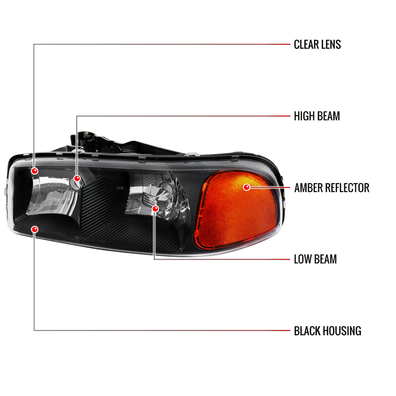 1999-2006 GMC Sierra/Yukon/Yukon XL Crystal Headlights Amber Reflector Black