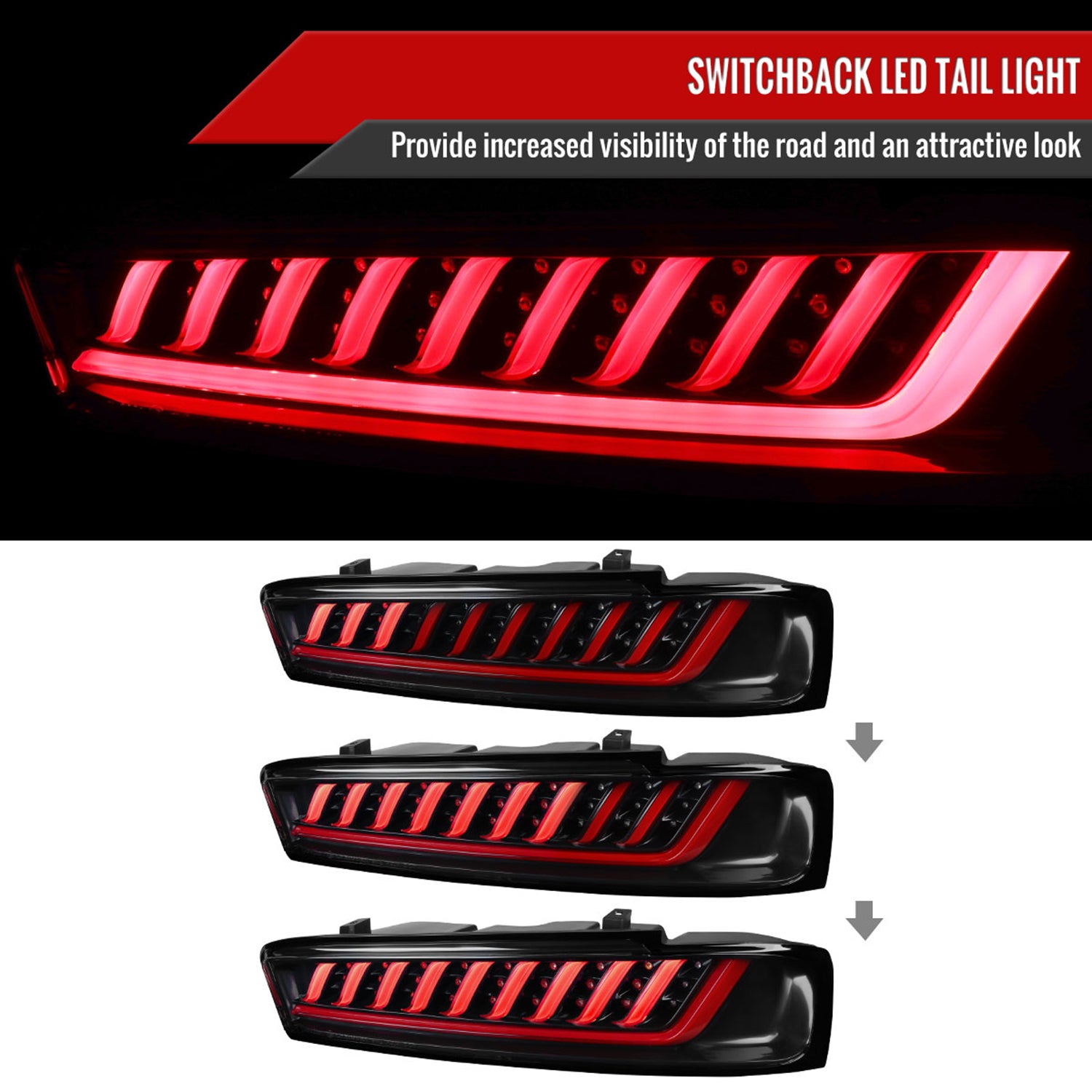 2016-2018 Chevy Camaro LED Tail Lights LED Turn Signal Lights Matt Black/Clear