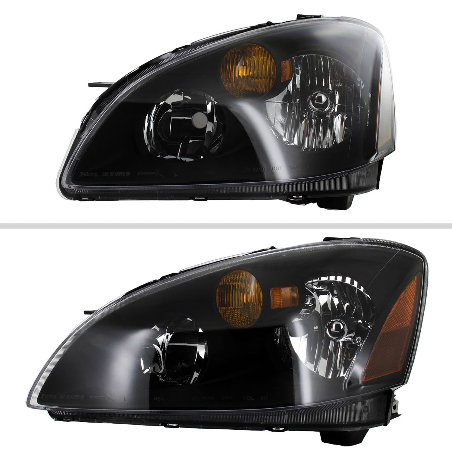 2002-2004 Nissan Altima Crystal Headlights w/ Amber Reflector Matt Black/Clear