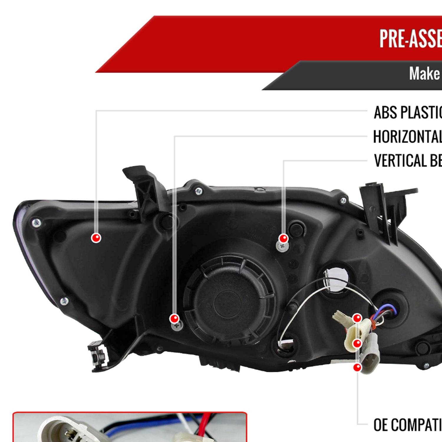 2011-2013 Toyota Corolla Projector Headlights LED Light Strip Matt Black/Clear