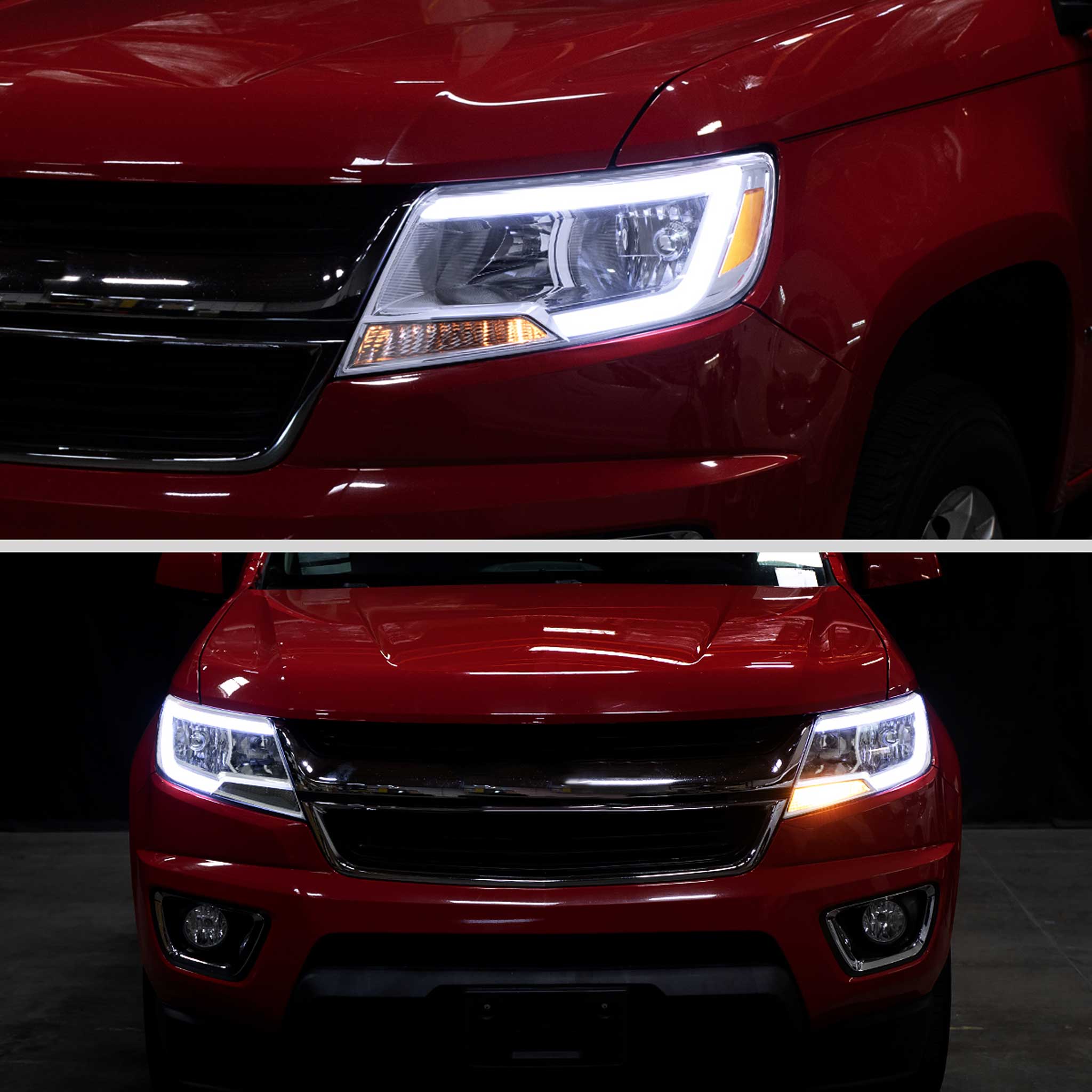For Chevrolet Colorado 2015-2022 Headlights Switchback LED Bar Turn Signal Chrome Housing Clear Lens