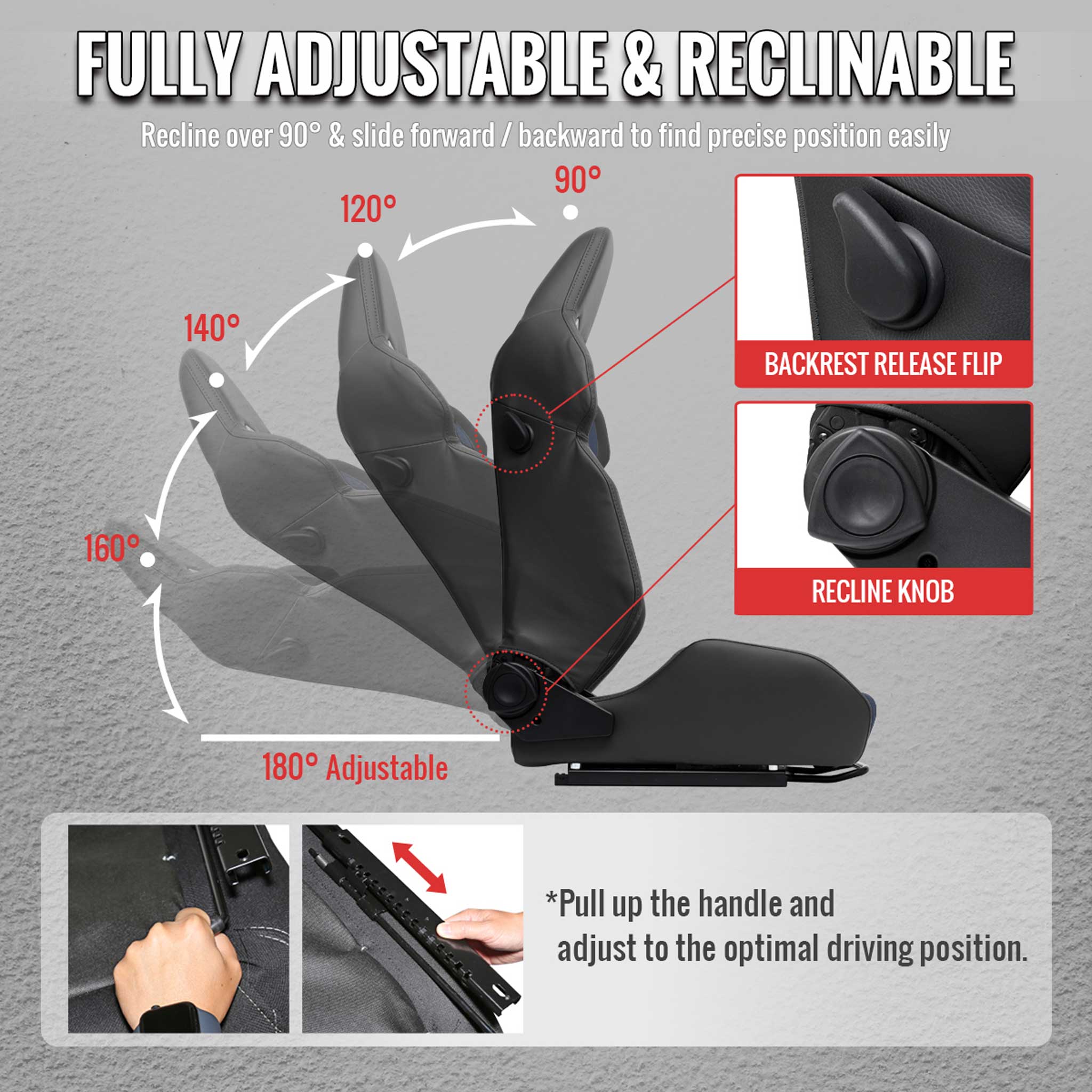 Universal Racing Seat Black Pu Leather Charcoal Gray Suede Double Black Stitch
