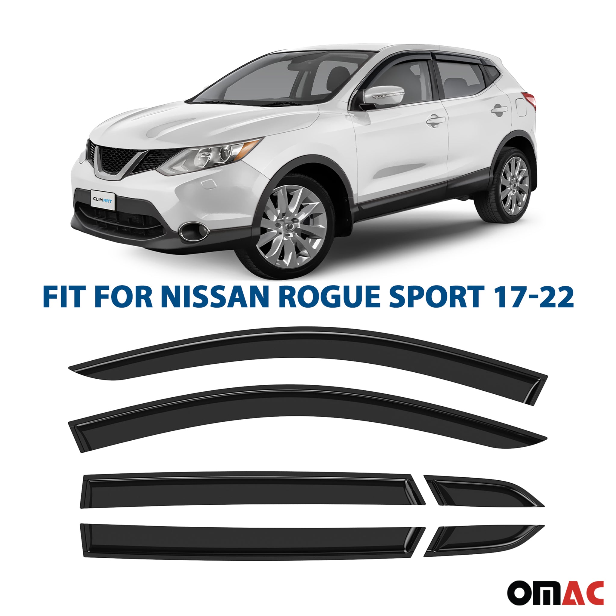 Clim Art Wind Deflectors for Nissan Rogue Sport 2017-2022 Shatterproof Smoke 6x