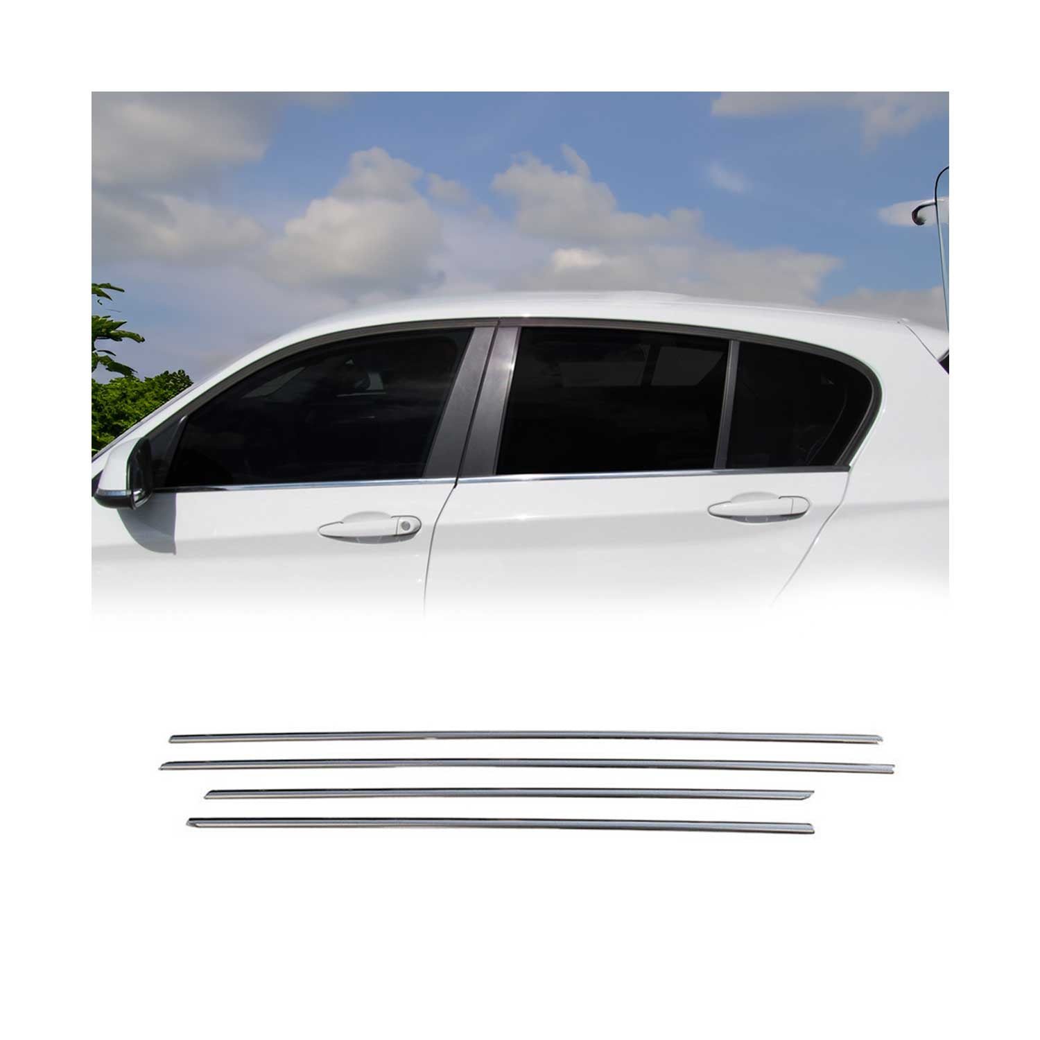 2012-2019 BMW 1 Series F20 Window Molding Trim Streamer Stainless Steel 4x