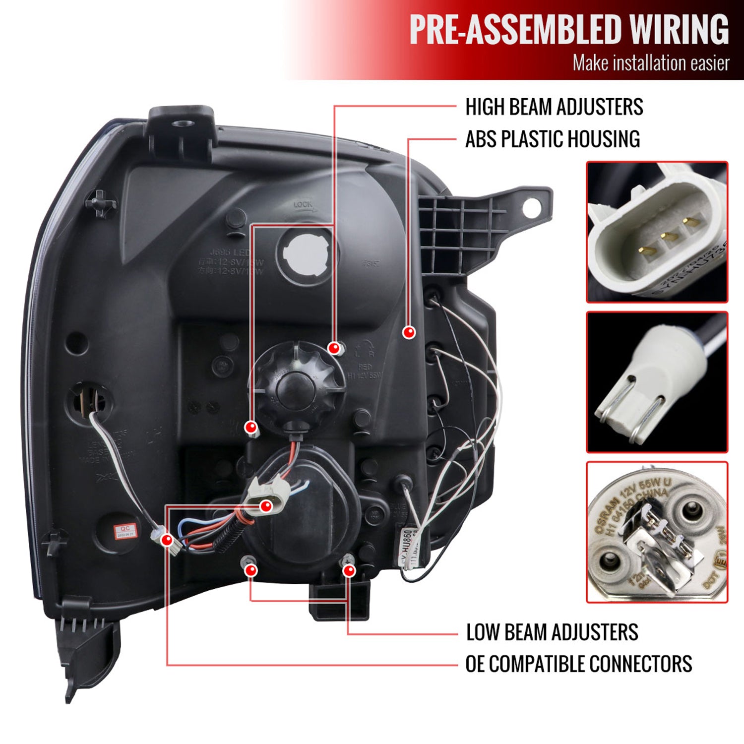 2007-2014 GMC Yukon/Yukon XL 1500/2500 LED UBar Projector Headlights Jet Black